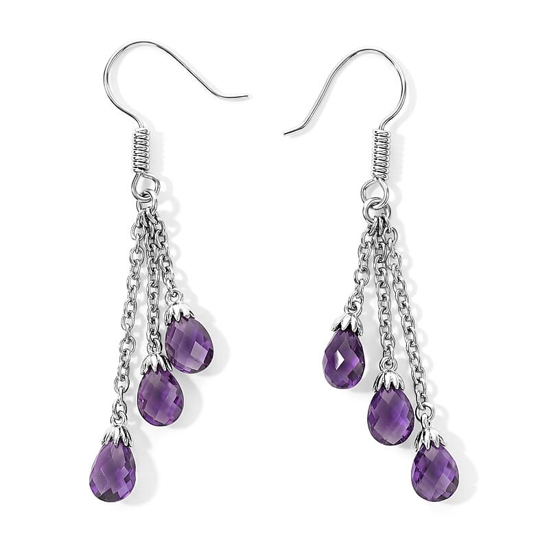 EverTrue Mashamba Amethyst 6.60 ctw Violet Petal Drop Earrings in Platinum Bond