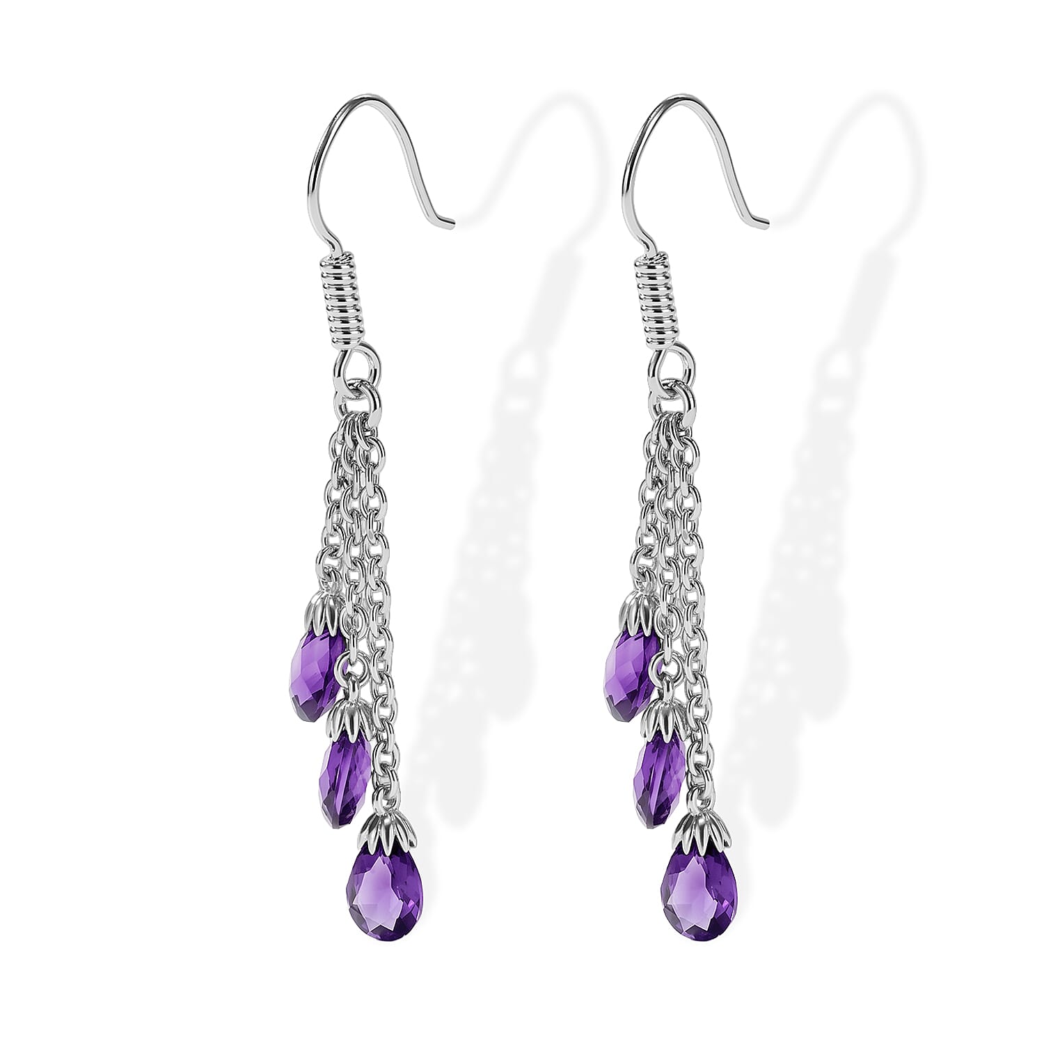 EverTrue Mashamba Amethyst 7.20 ctw Violet Petal Drop Earrings in Platinum Bond