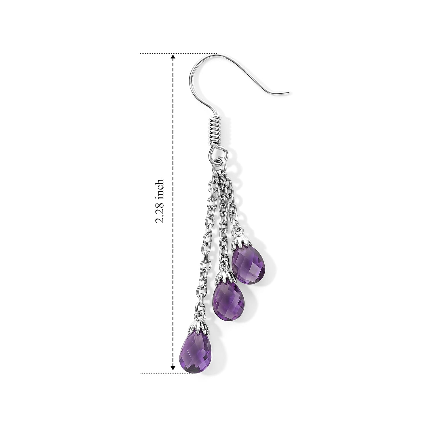 EverTrue Mashamba Amethyst 6.60 ctw Violet Petal Drop Earrings in Platinum Bond