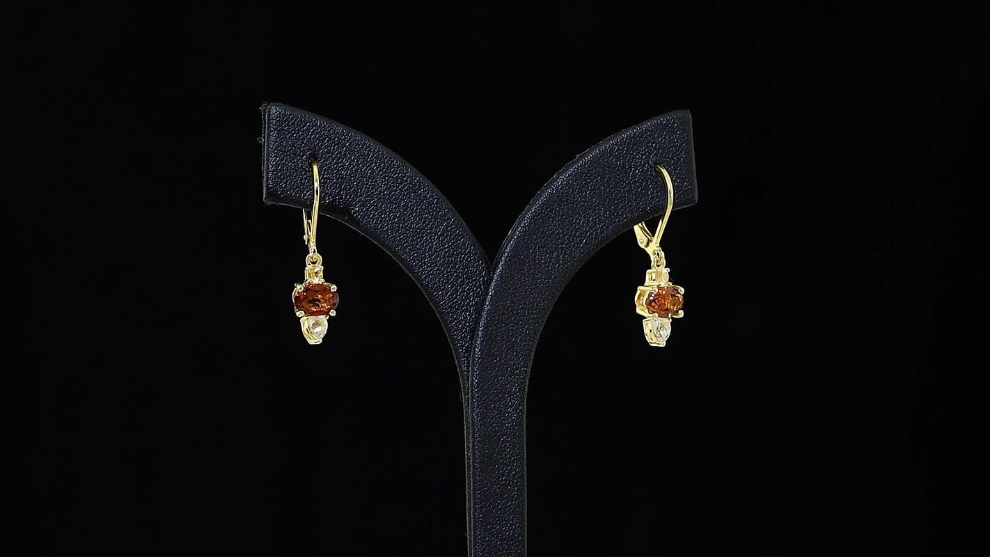 EverTrue Santa Ana Madeira Citrine, White Topaz Earrings in 18K YG Plated 2.10 ctw