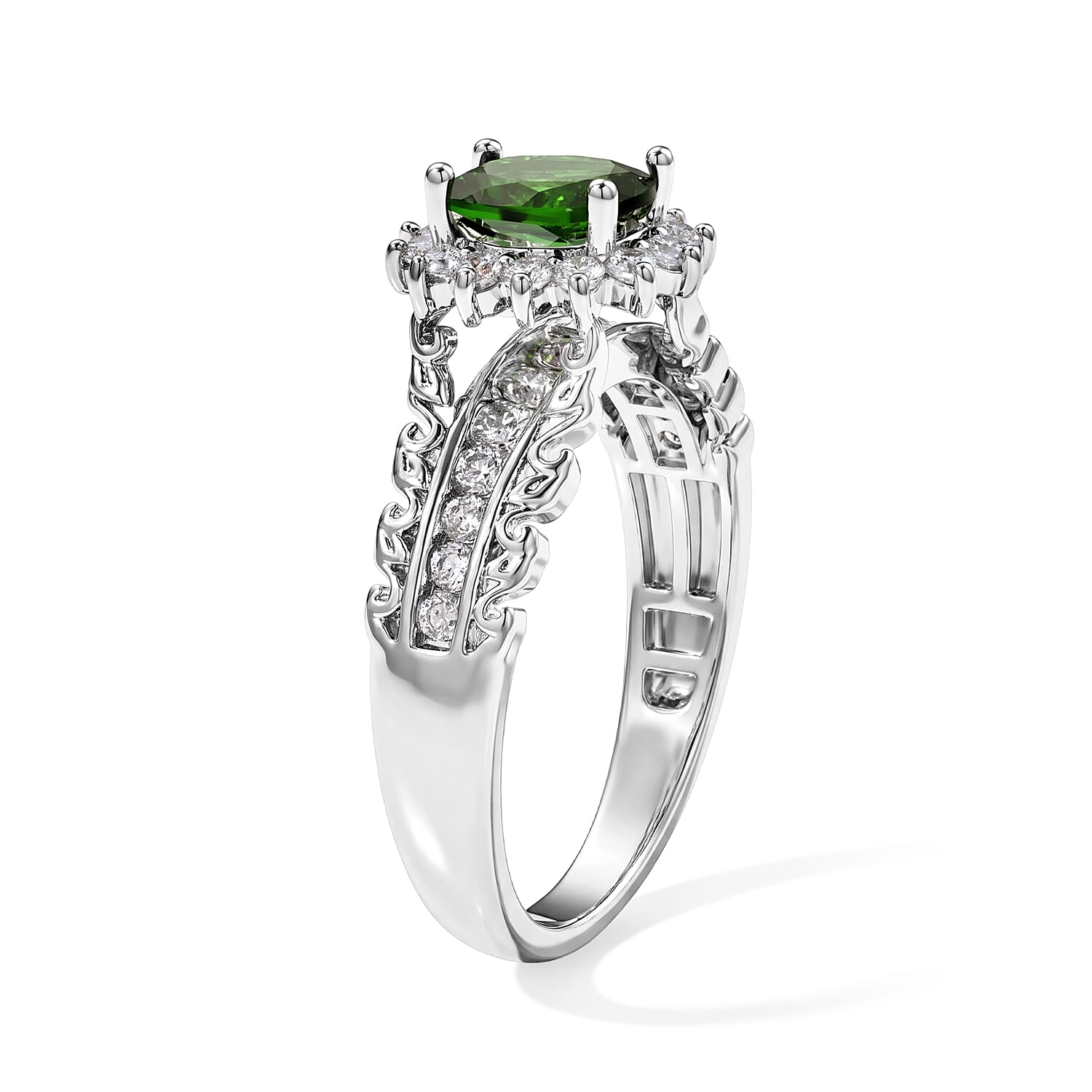 EverTrue Chrome Diopside and Simulated Diamond 1.65 ctw Ring in Platinum Bond (Size 6.0)
