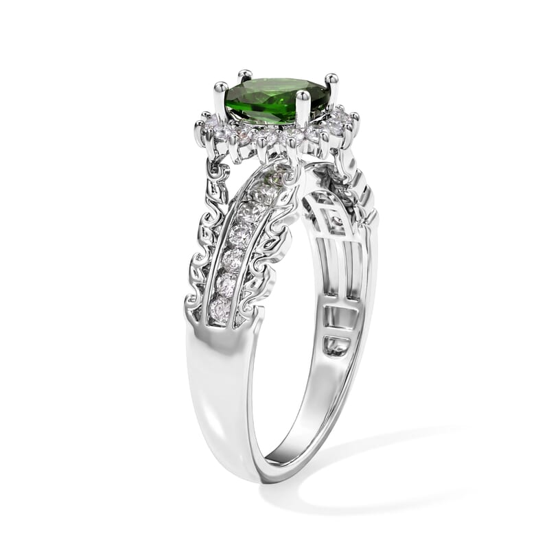 EverTrue Chrome Diopside and Simulated Diamond 1.65 ctw Ring in Platinum Bond (Size 6.0)