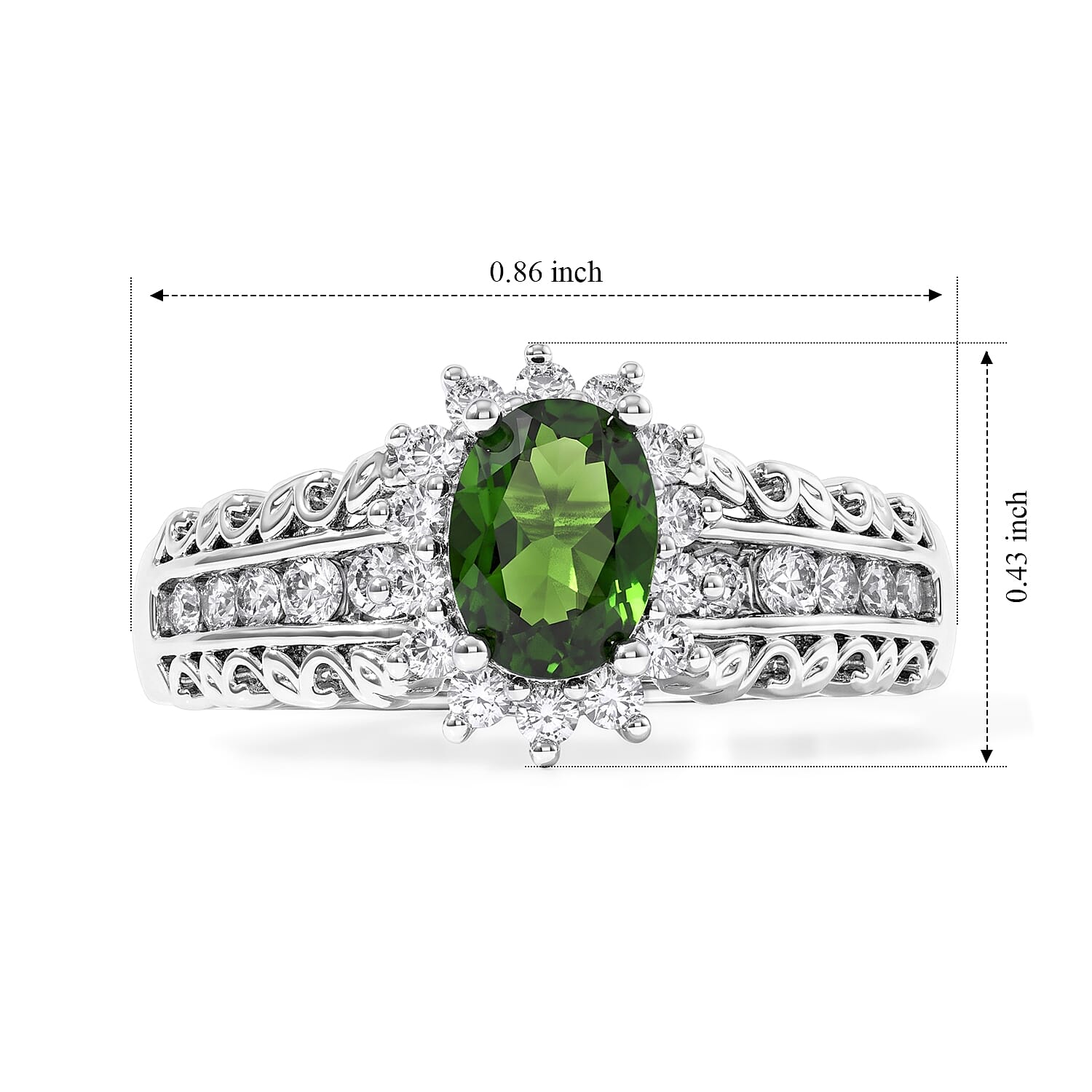 EverTrue Chrome Diopside and Simulated Diamond 1.65 ctw Ring in Platinum Bond (Size 6.0)