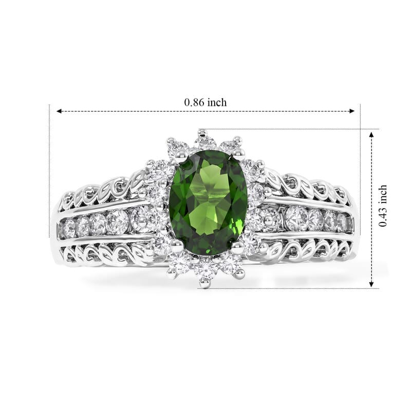 EverTrue Chrome Diopside and Simulated Diamond 1.65 ctw Ring in Platinum Bond (Size 6.0)