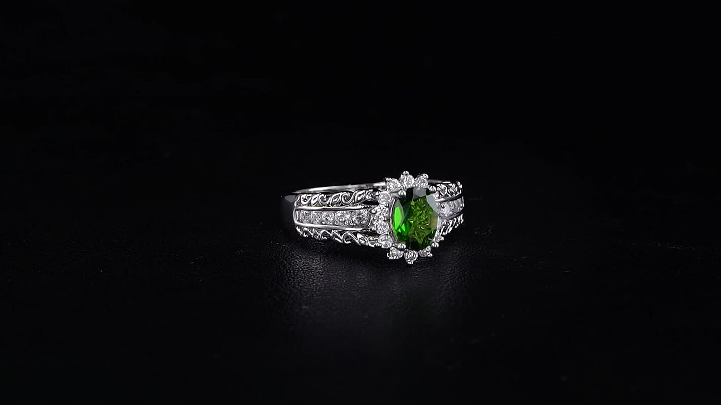 EverTrue Chrome Diopside and Simulated Diamond 1.65 ctw Ring in Platinum Bond (Size 6.0)