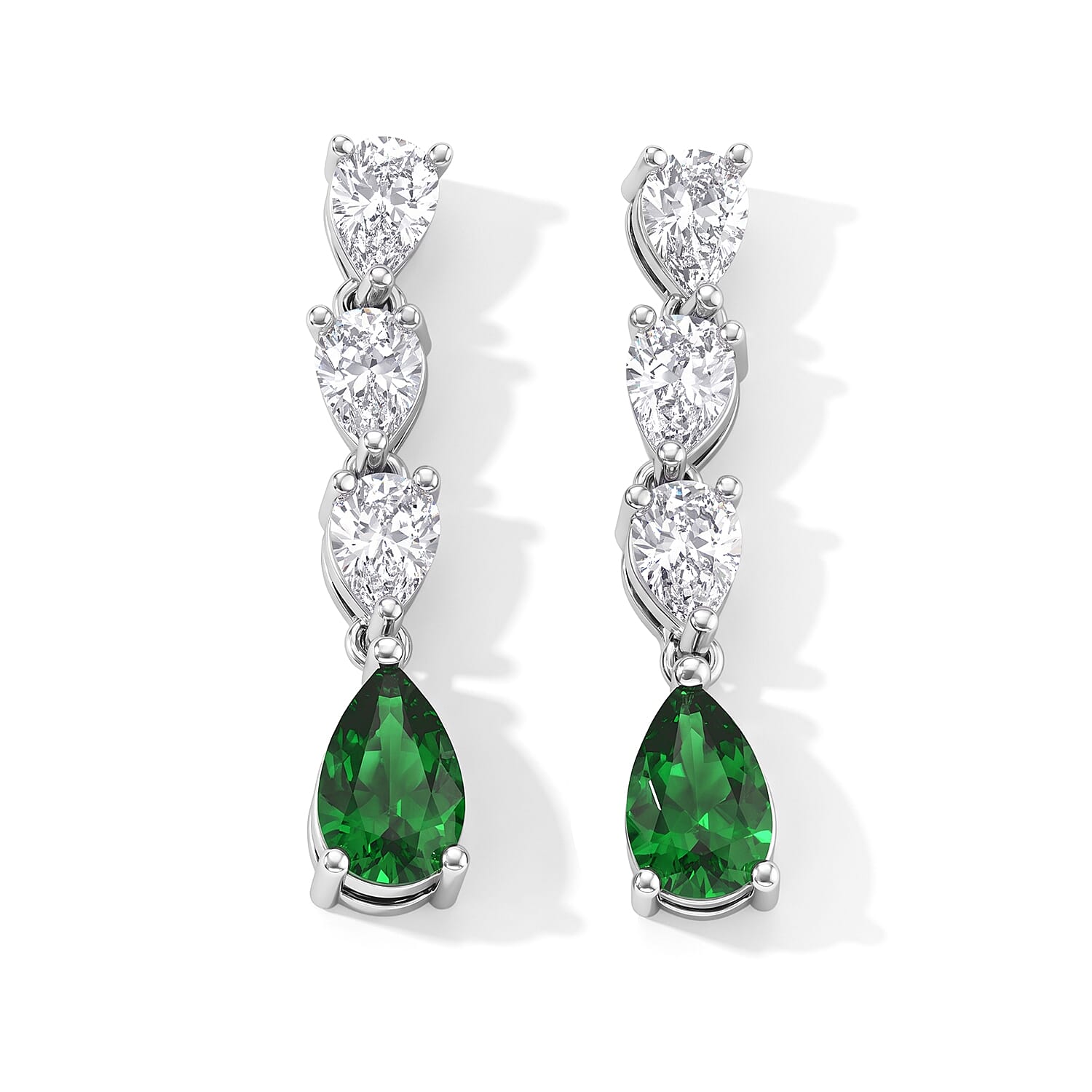 Chrome Diopside and Simulated Diamond 2.25 ctw Earrings in Platinum Bond and Stainless Steel