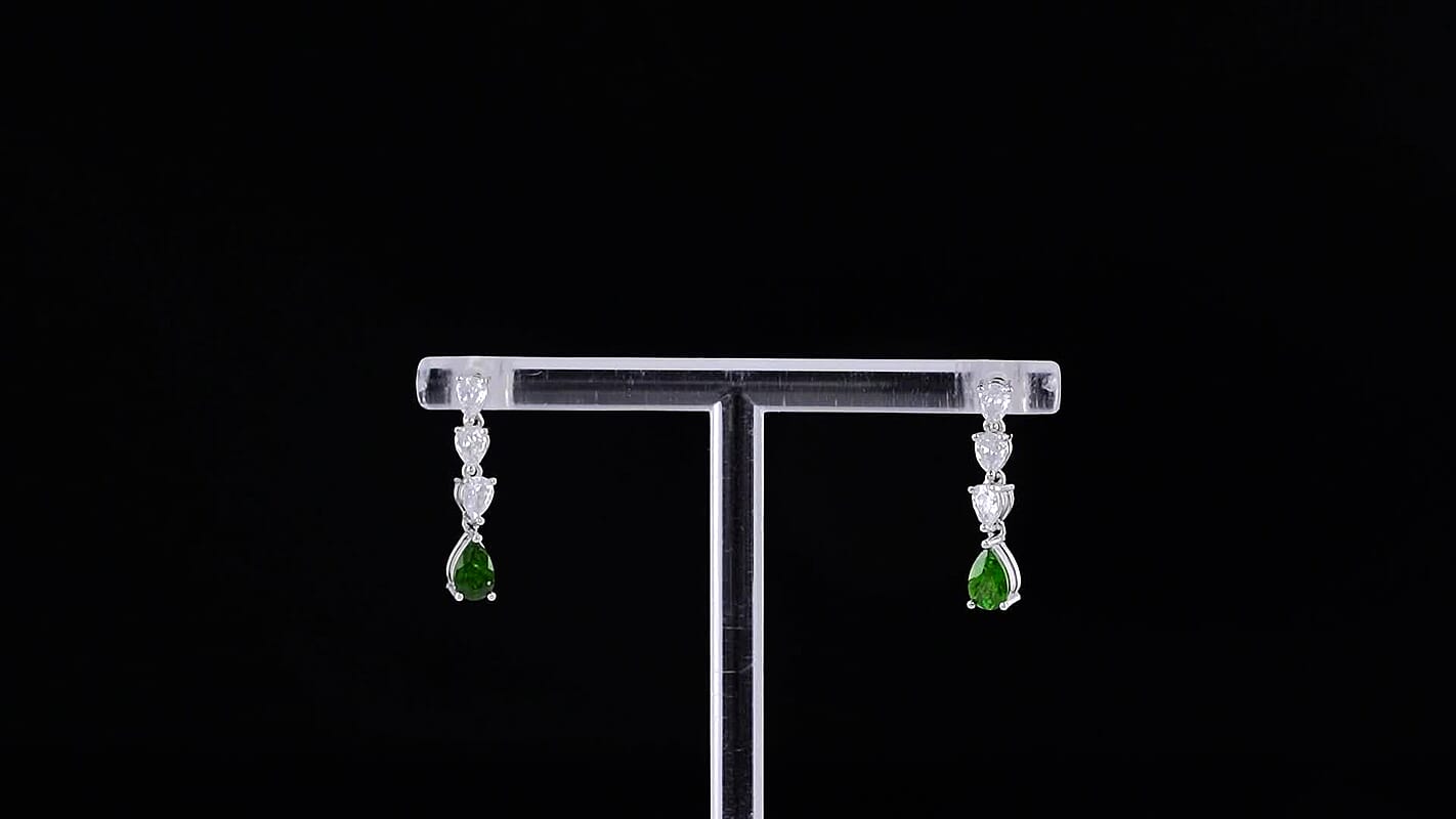 Chrome Diopside and Simulated Diamond 2.25 ctw Earrings in Platinum Bond and Stainless Steel