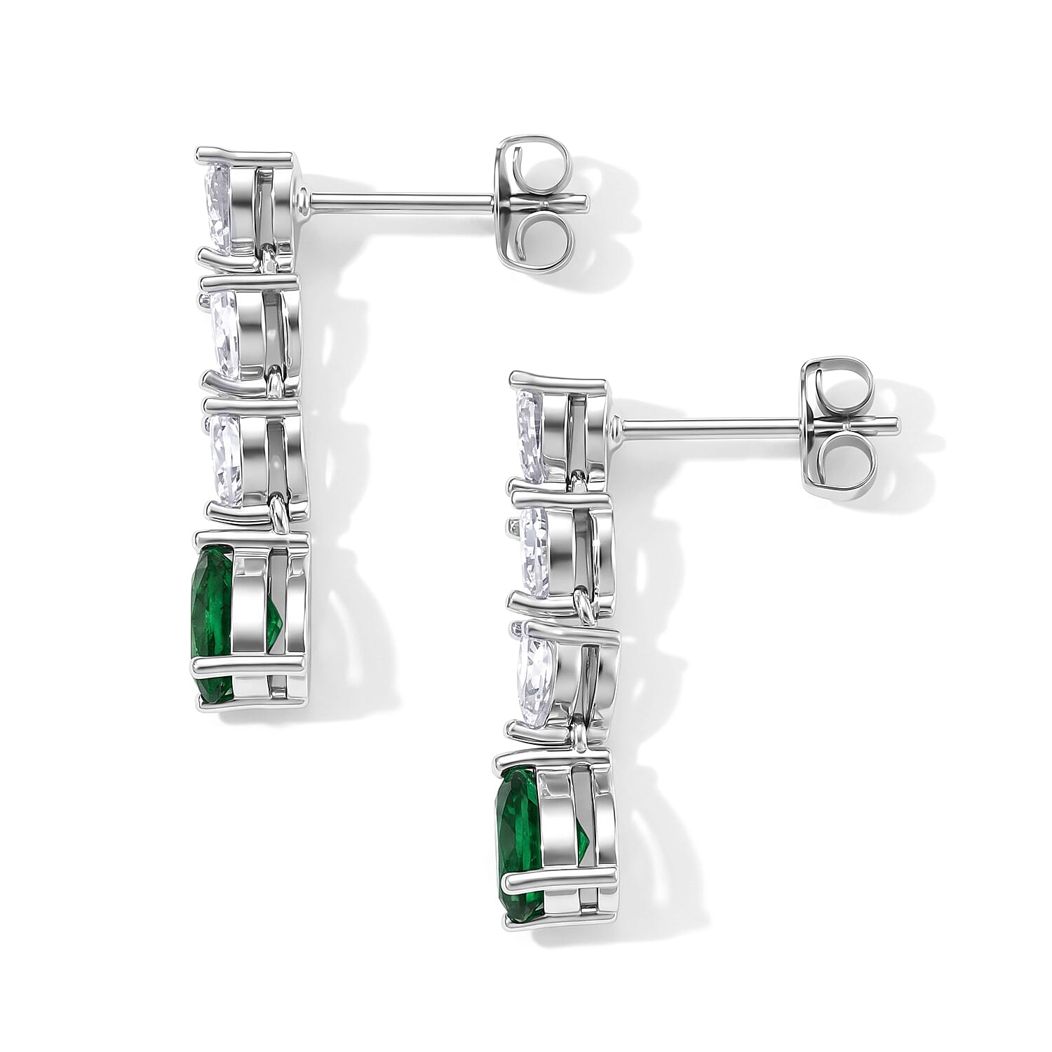 Chrome Diopside and Simulated Diamond 2.25 ctw Earrings in Platinum Bond and Stainless Steel