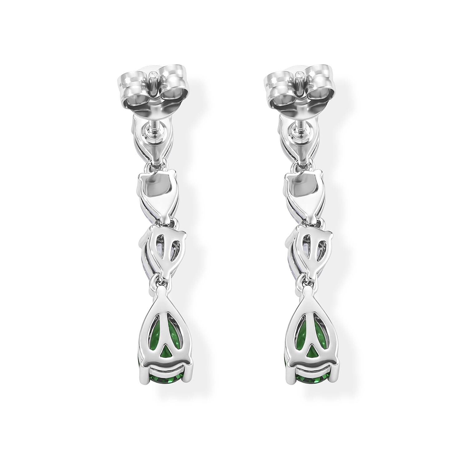 Chrome Diopside and Simulated Diamond 2.25 ctw Earrings in Platinum Bond and Stainless Steel