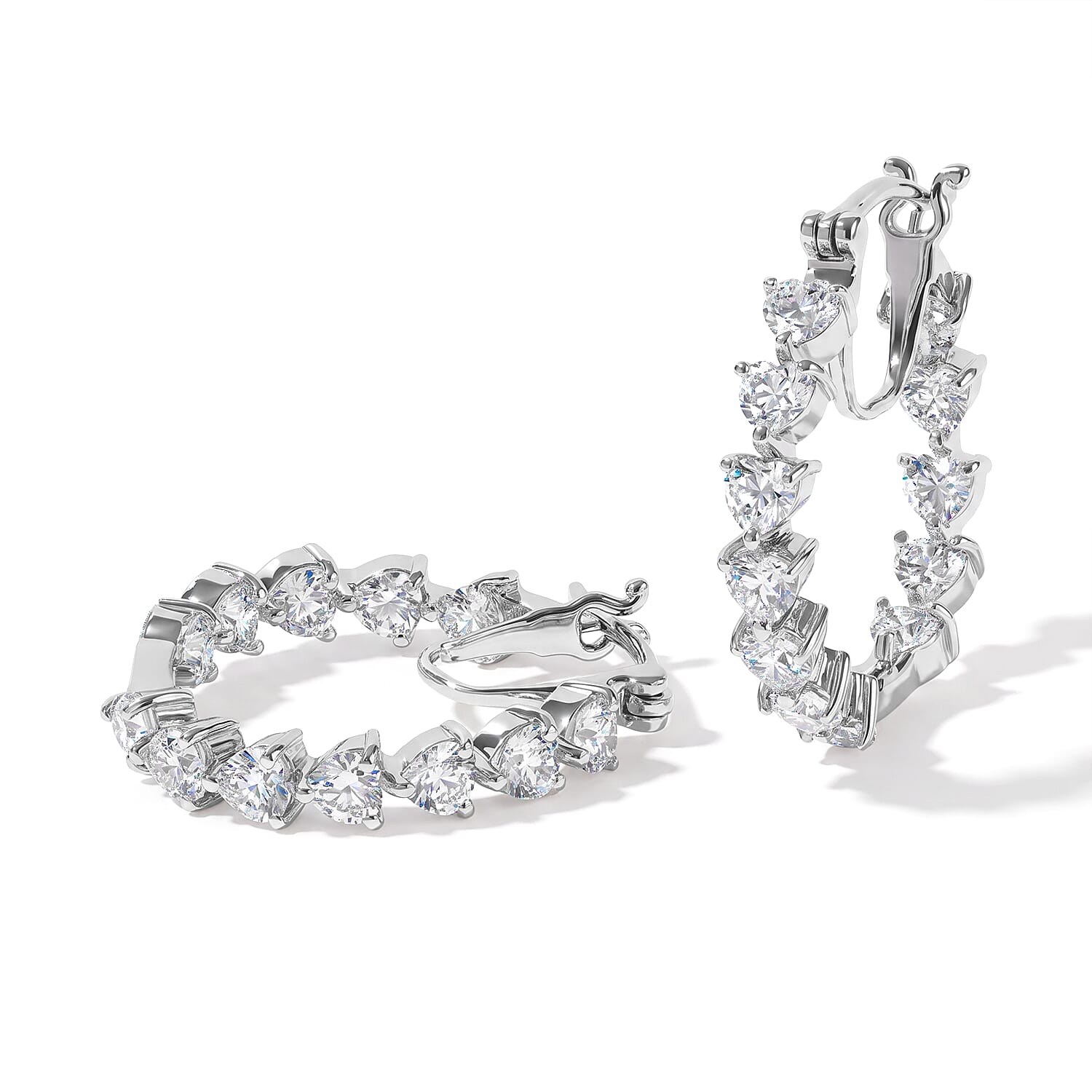 EverTrue Lab Created White Sapphire 5.35 ctw Hoop Earrings in Platinum Bond