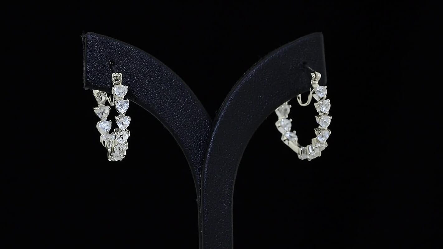 EverTrue Lab Created White Sapphire 5.35 ctw Hoop Earrings in Platinum Bond