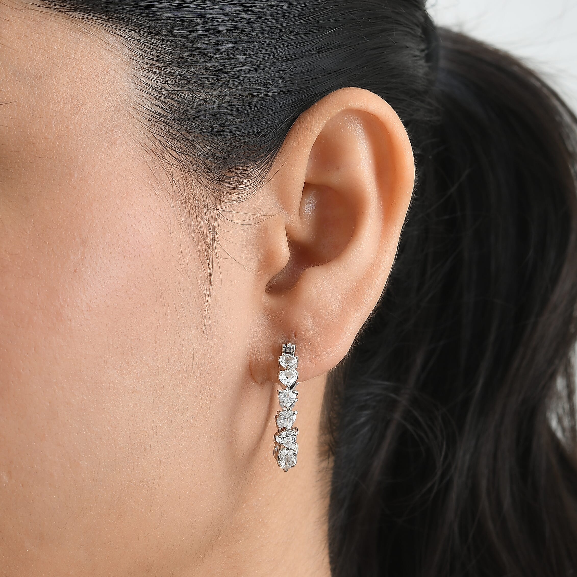 EverTrue Lab Created White Sapphire 5.35 ctw Hoop Earrings in Platinum Bond