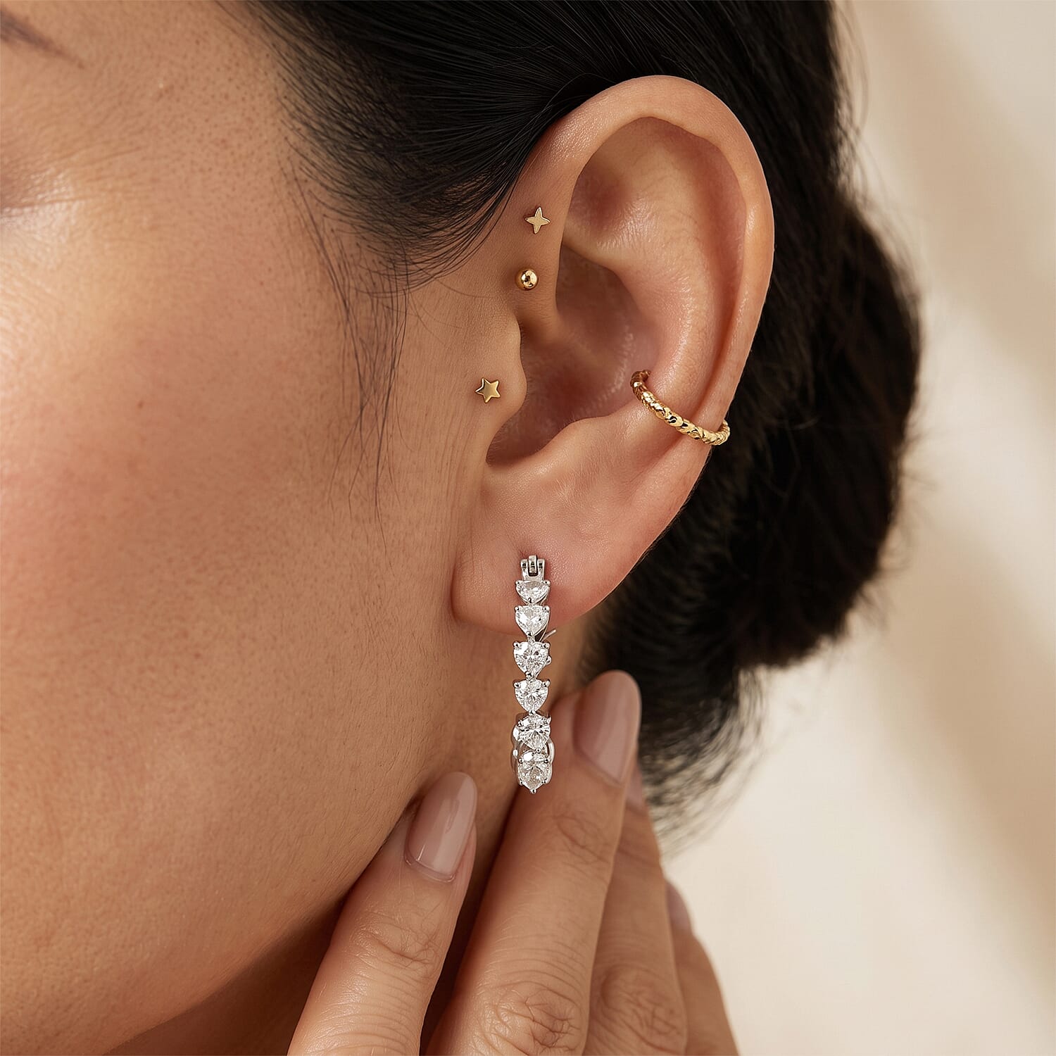EverTrue Lab Created White Sapphire 5.35 ctw Hoop Earrings in Platinum Bond