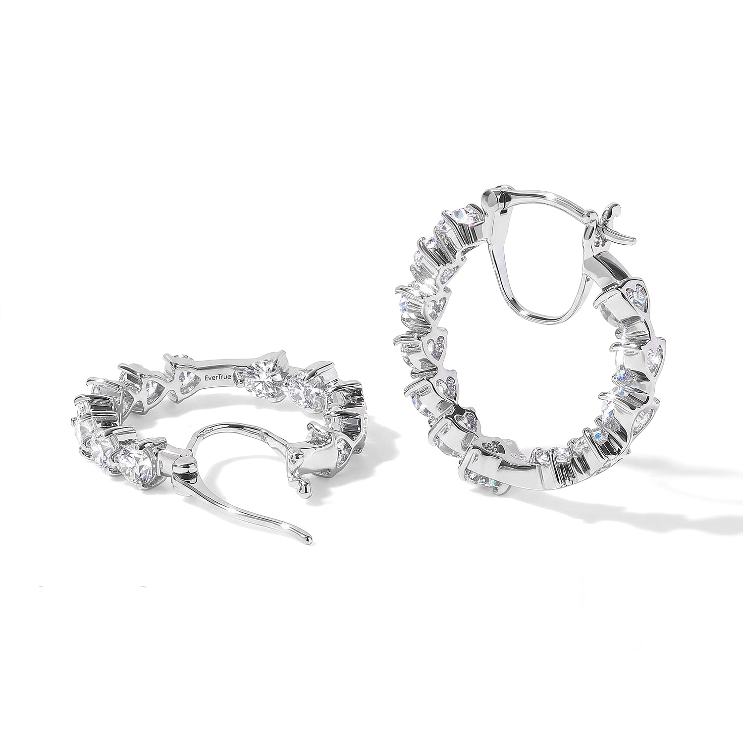 EverTrue Lab Created White Sapphire 5.35 ctw Hoop Earrings in Platinum Bond
