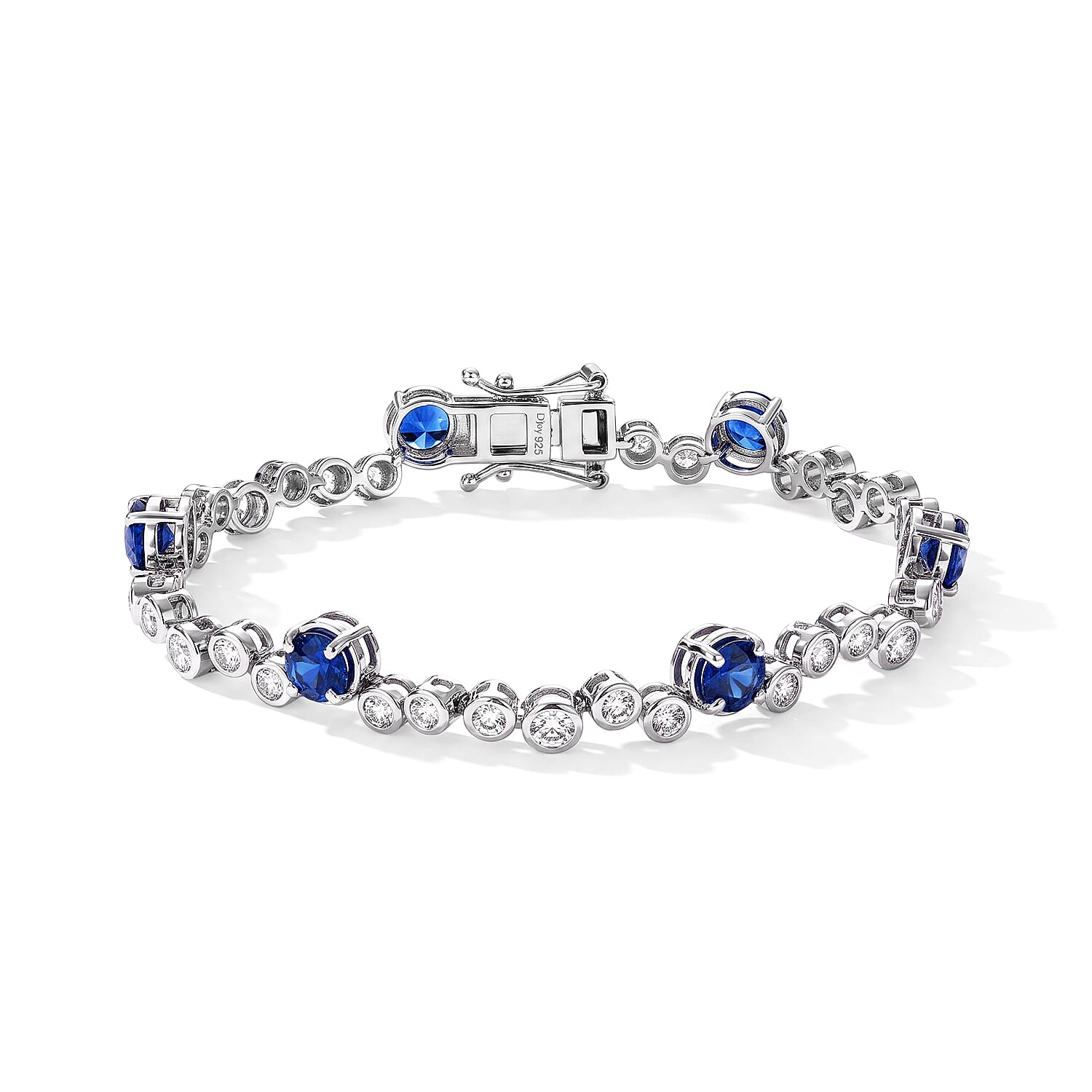 D'Joy Premium Kashmir Kyanite and White Zircon 7.90 ctw Line Bracelet in Rhodium Over Sterling Silver (6.50 In)