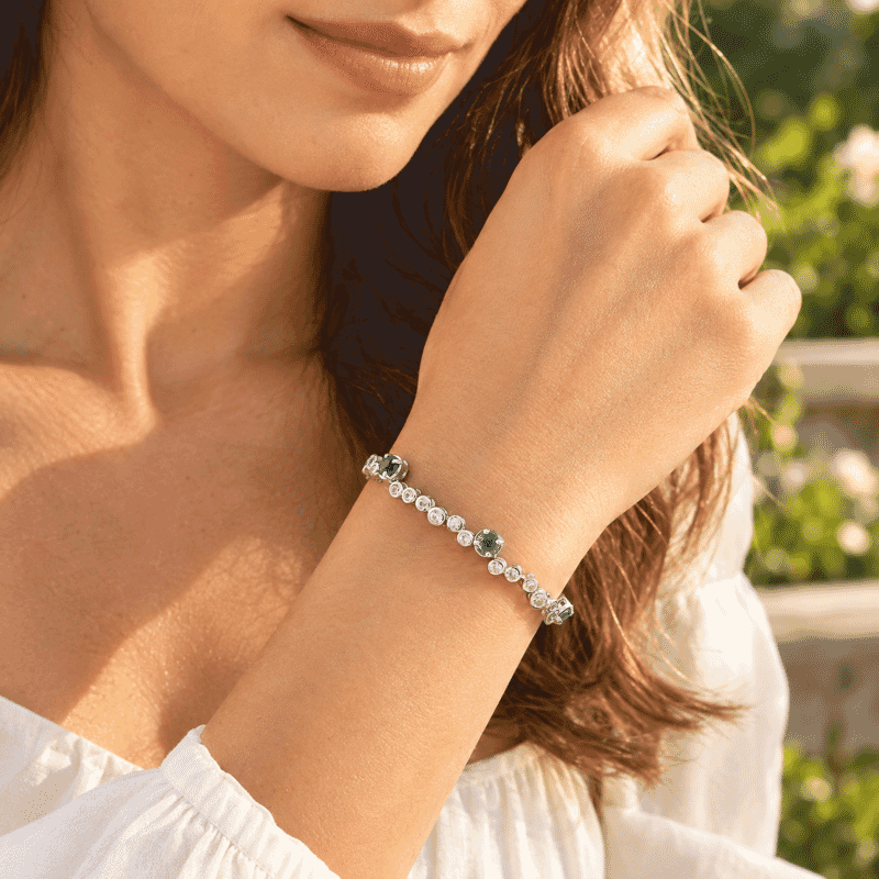D'Joy Premium Kashmir Kyanite and White Zircon 7.90 ctw Line Bracelet in Rhodium Over Sterling Silver (6.50 In)