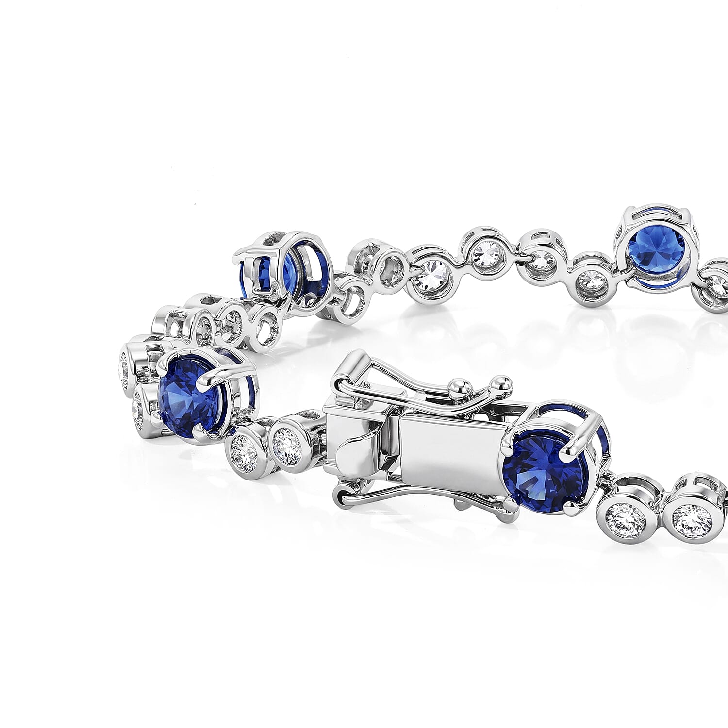 D'Joy Premium Kashmir Kyanite and White Zircon 7.90 ctw Line Bracelet in Rhodium Over Sterling Silver (6.50 In)