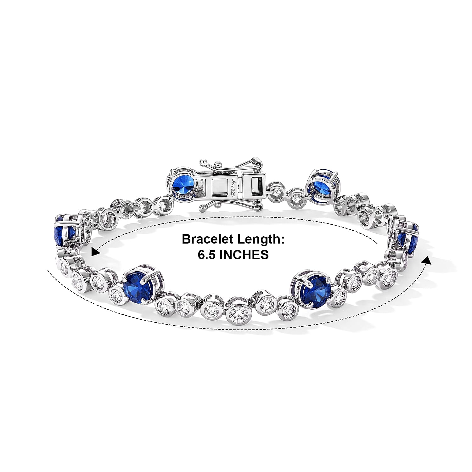 D'Joy Premium Kashmir Kyanite and White Zircon 7.90 ctw Line Bracelet in Rhodium Over Sterling Silver (6.50 In)