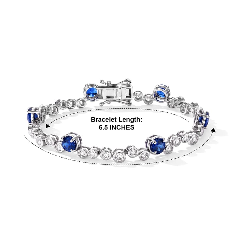 D'Joy Premium Kashmir Kyanite and White Zircon 7.90 ctw Line Bracelet in Rhodium Over Sterling Silver (6.50 In)