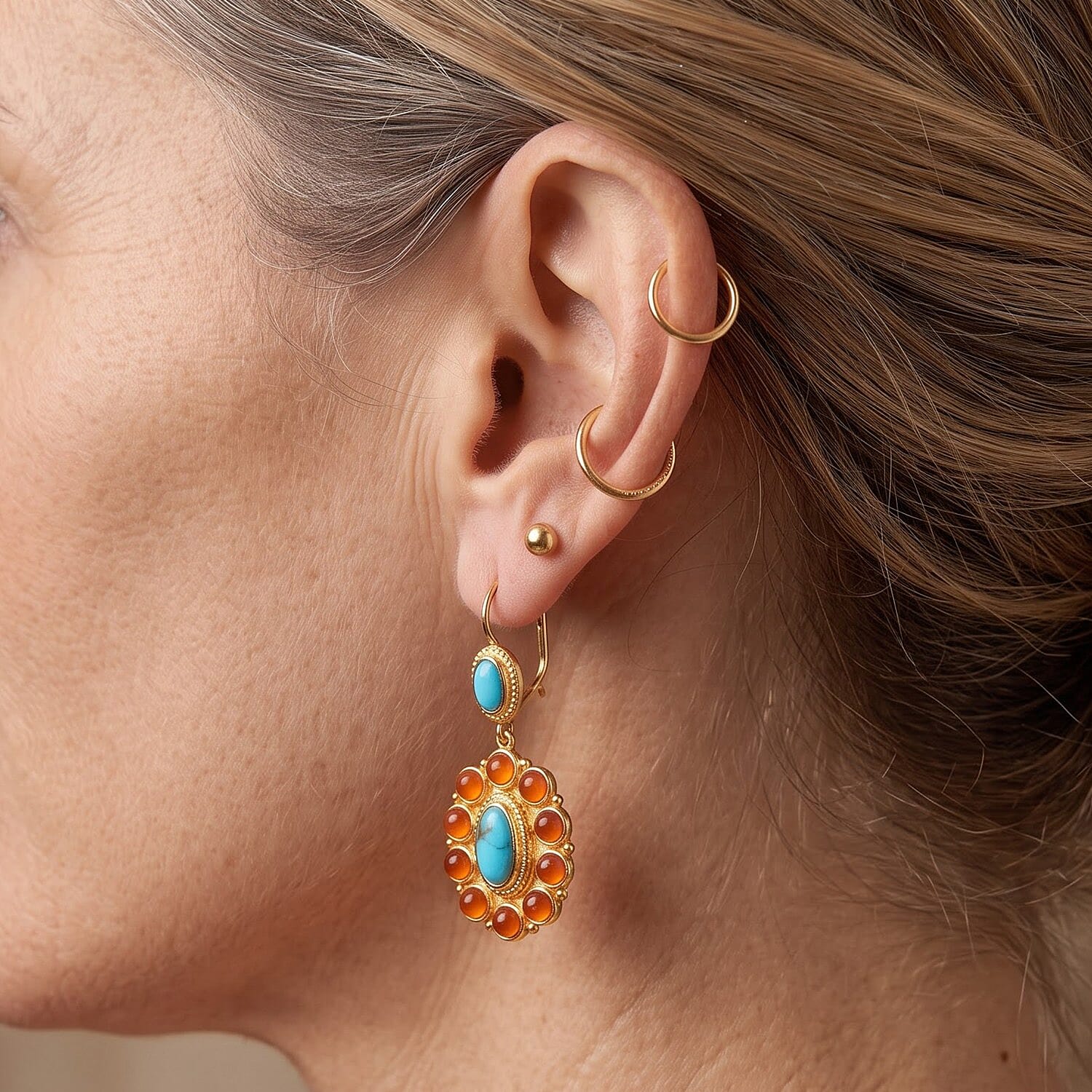 D'Joy Sonoran Turquoise and Carnelian 4.35 ctw Earrings in 18K Vermeil Yellow Gold Over Sterling Silver