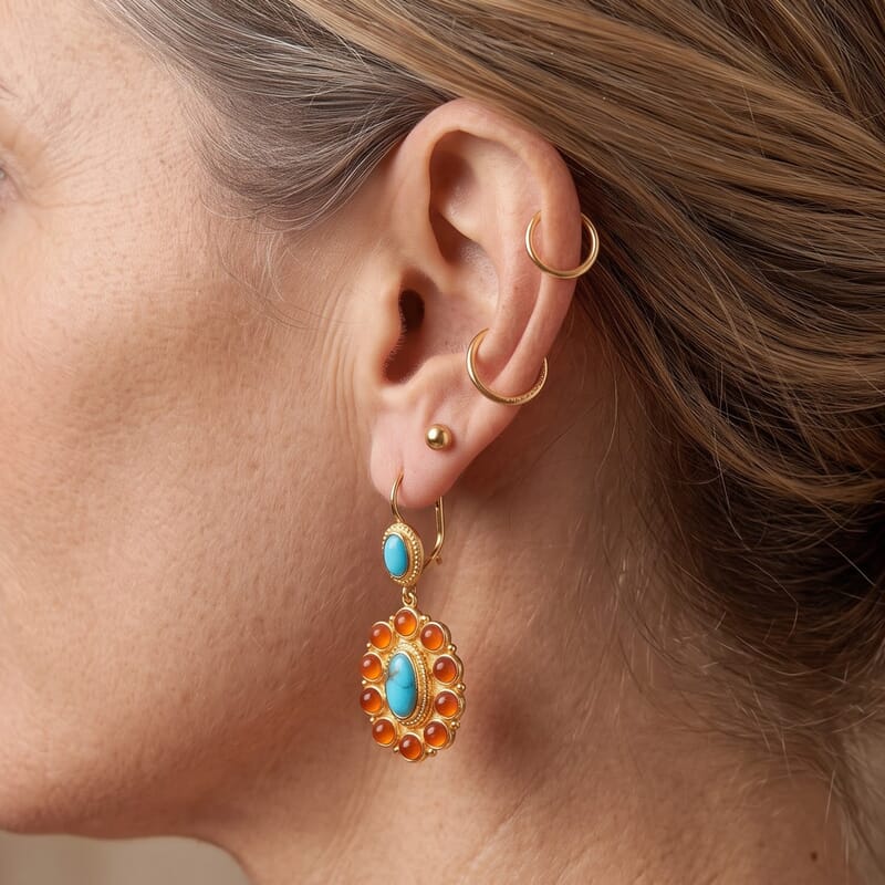 D'Joy Sonoran Turquoise and Carnelian 5.00 ctw Seaside Market Earrings in 18K Vermeil Yellow Gold Over Sterling Silver