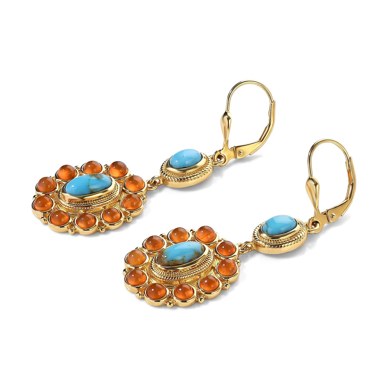 D'Joy Sonoran Turquoise and Carnelian 4.35 ctw Earrings in 18K Vermeil Yellow Gold Over Sterling Silver