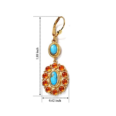 D'Joy Sonoran Turquoise and Carnelian 4.35 ctw Earrings in 18K Vermeil Yellow Gold Over Sterling Silver