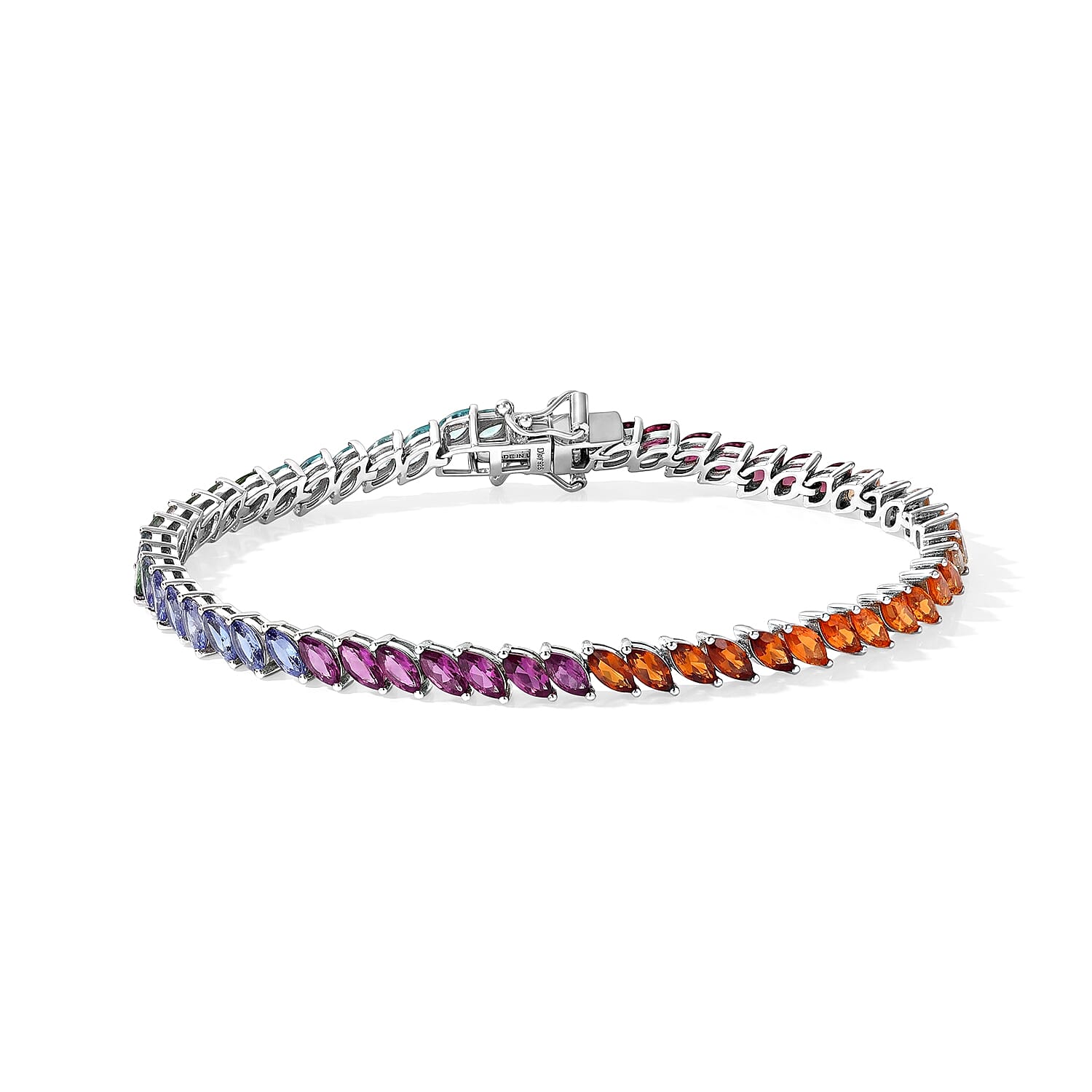 D'Joy Multi Gemstone 8.15 ctw Bracelet in Rhodium Over Sterling Silver (7.25 In)