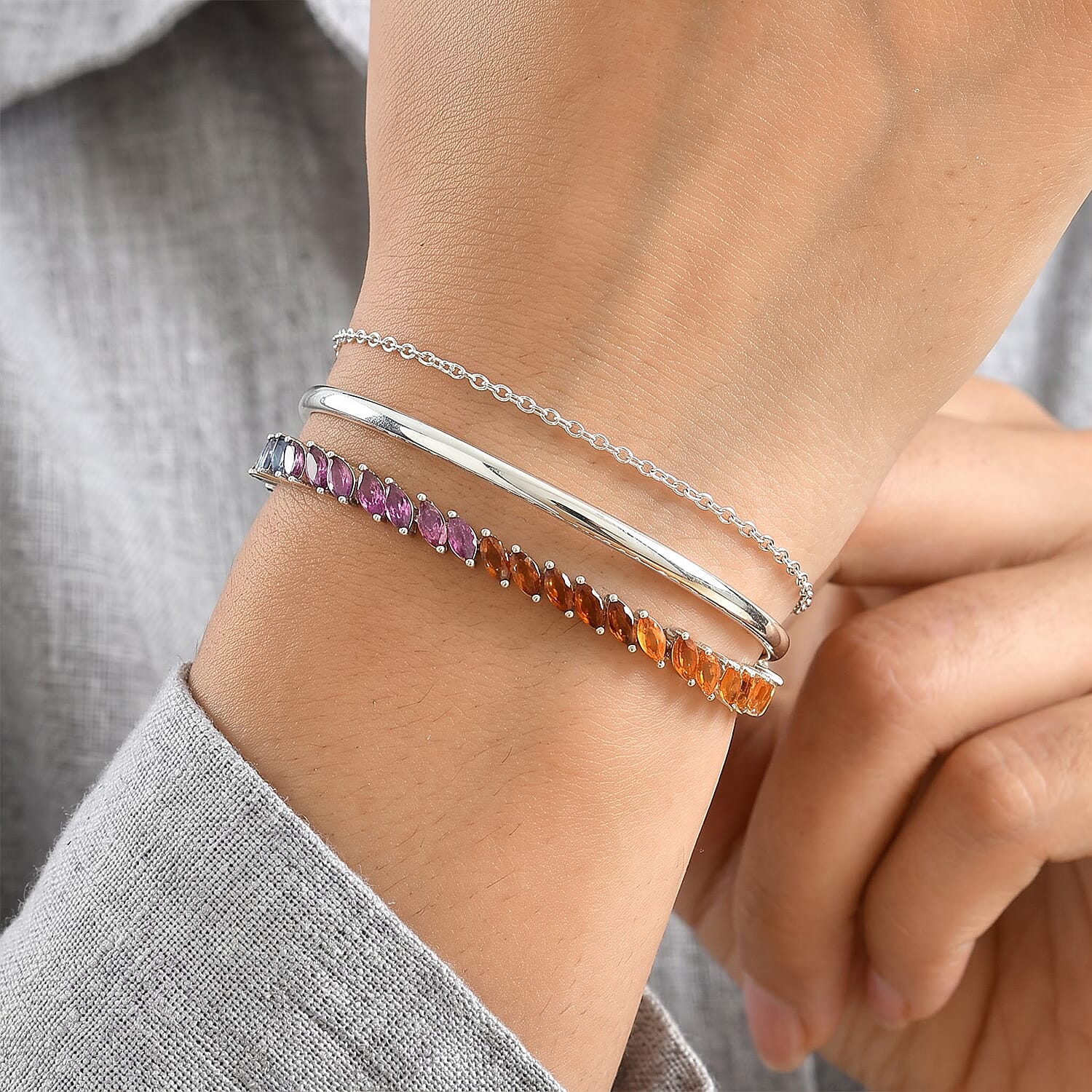 D'Joy Multi Gemstone 8.15 ctw Bracelet in Rhodium Over Sterling Silver (7.25 In)
