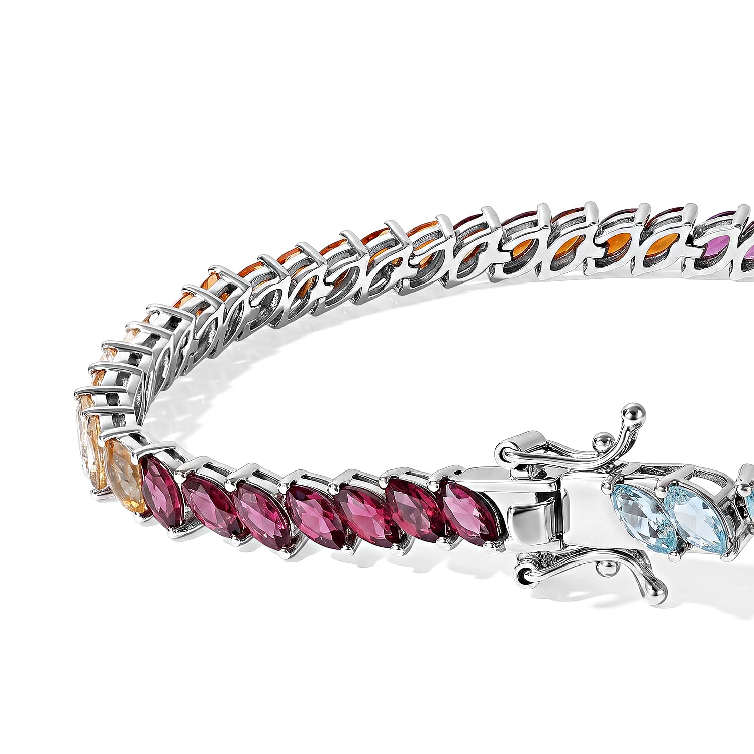 D'Joy Multi Gemstone 8.15 ctw Bracelet in Rhodium Over Sterling Silver (7.25 In)