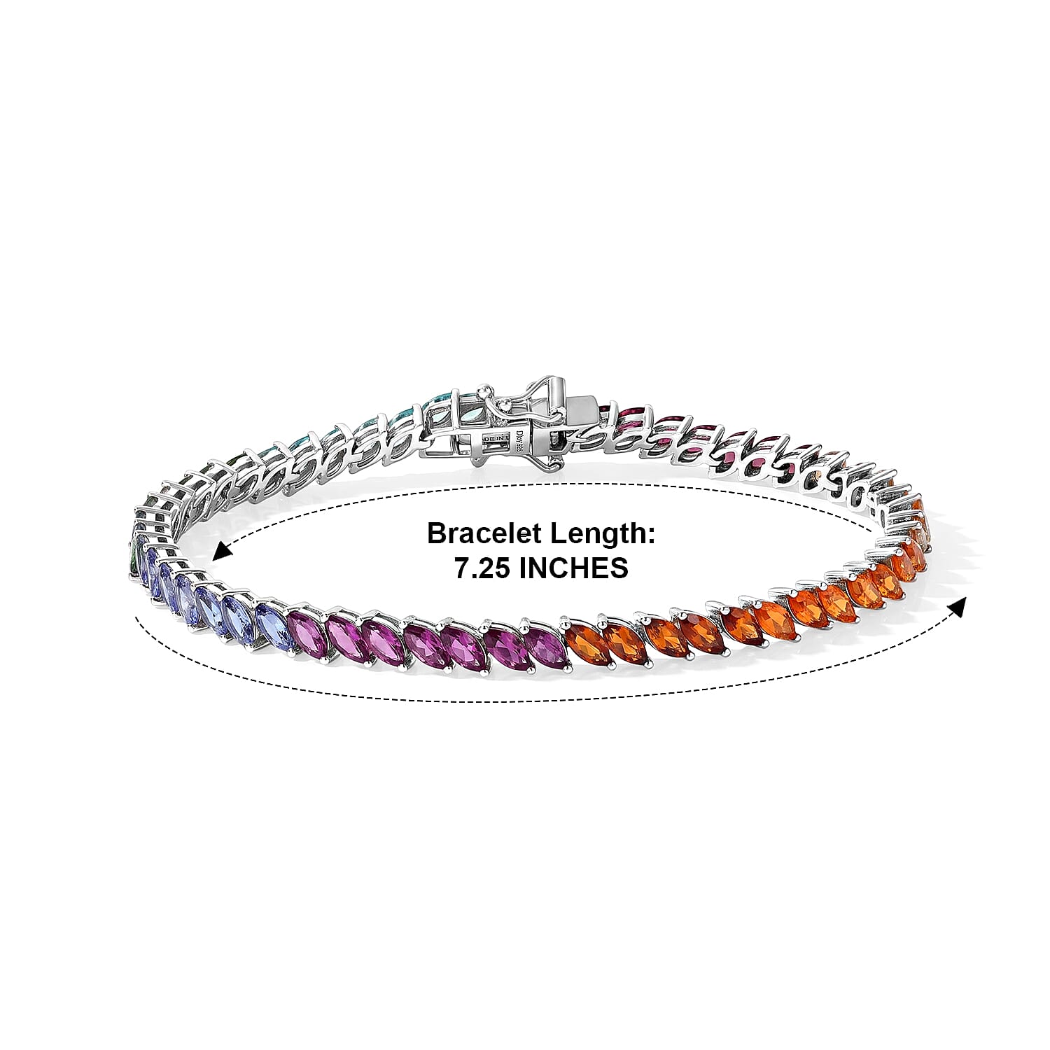 D'Joy Multi Gemstone 8.15 ctw Bracelet in Rhodium Over Sterling Silver (7.25 In)