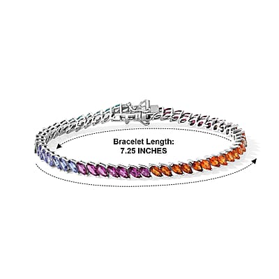 D'Joy Multi Gemstone 8.15 ctw Bracelet in Rhodium Over Sterling Silver (7.25 In)