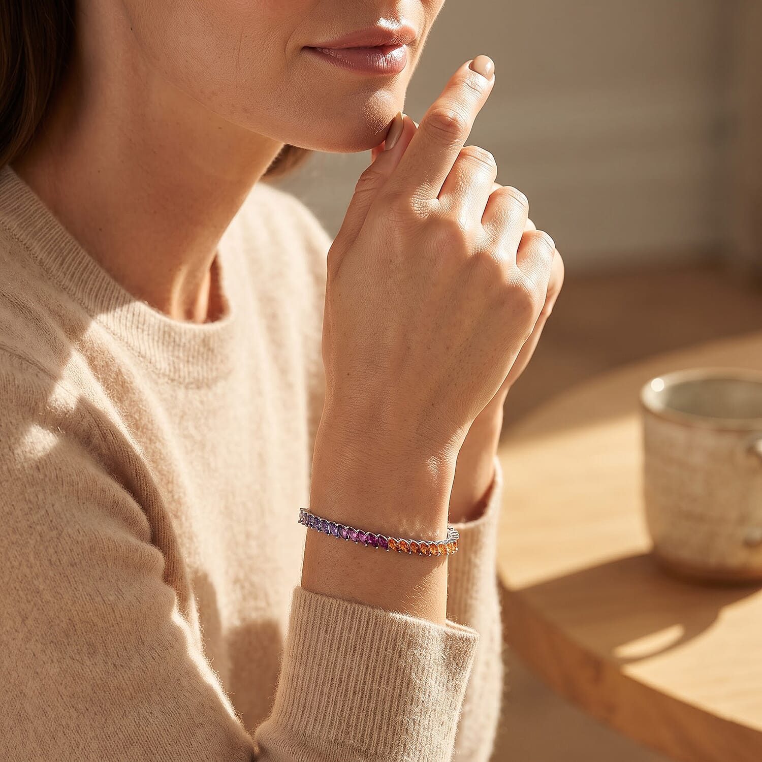 D'Joy Multi Gemstone 7.15 ctw Bracelet in Rhodium Over Sterling Silver (6.50 In)