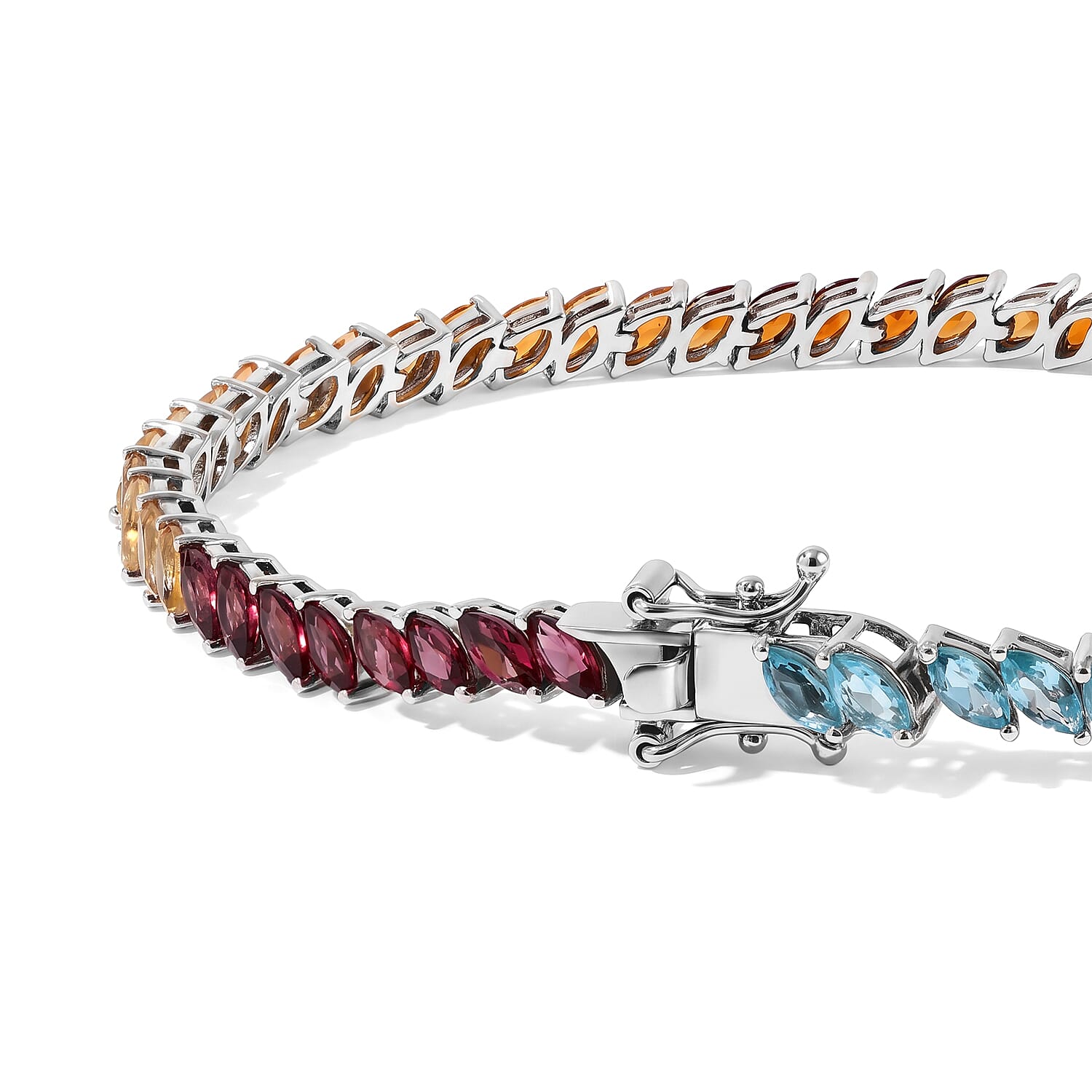 D'Joy Multi Gemstone 7.15 ctw Bracelet in Rhodium Over Sterling Silver (6.50 In)