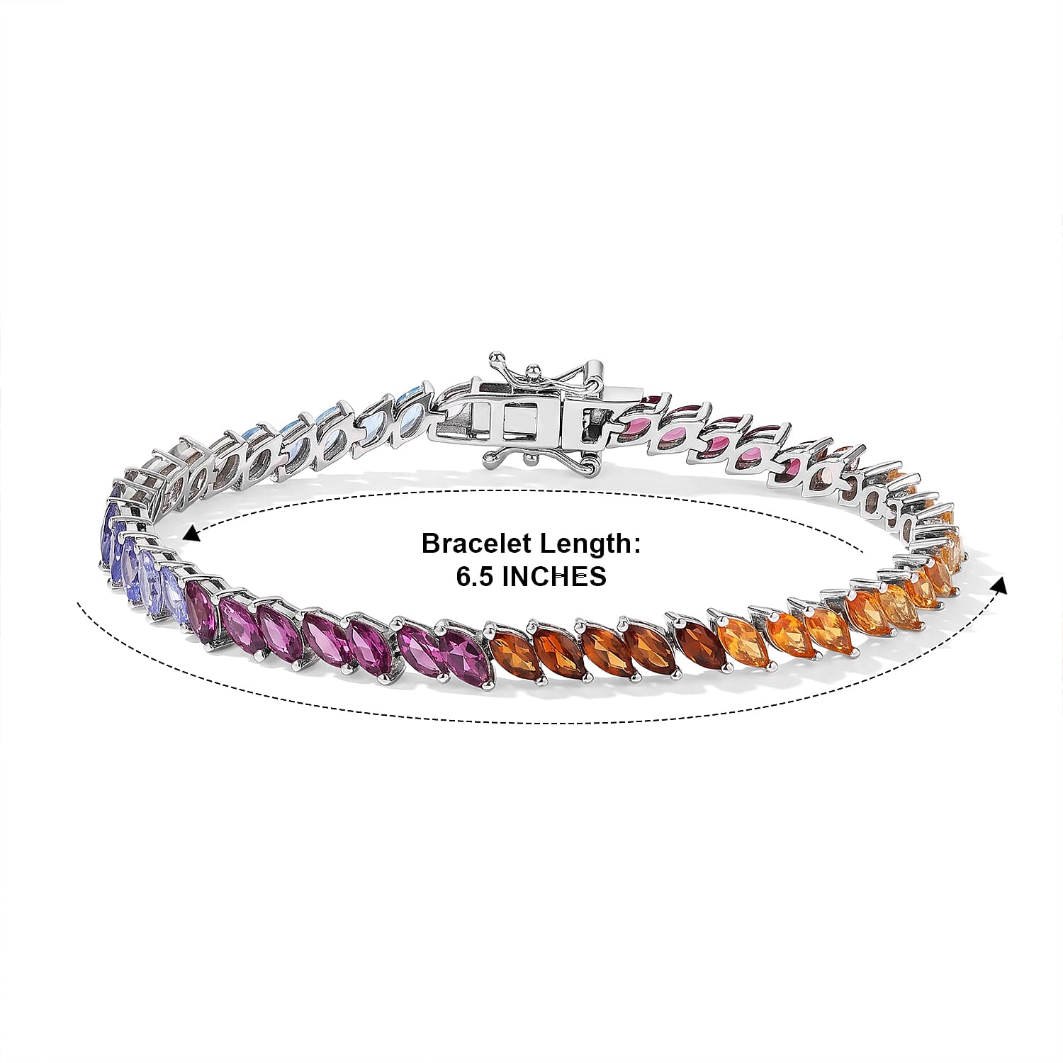 D'Joy Multi Gemstone 7.15 ctw Bracelet in Rhodium Over Sterling Silver (6.50 In)