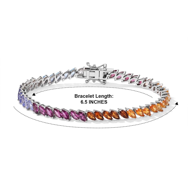 D'Joy Multi Gemstone 7.15 ctw Bracelet in Rhodium Over Sterling Silver (6.50 In)