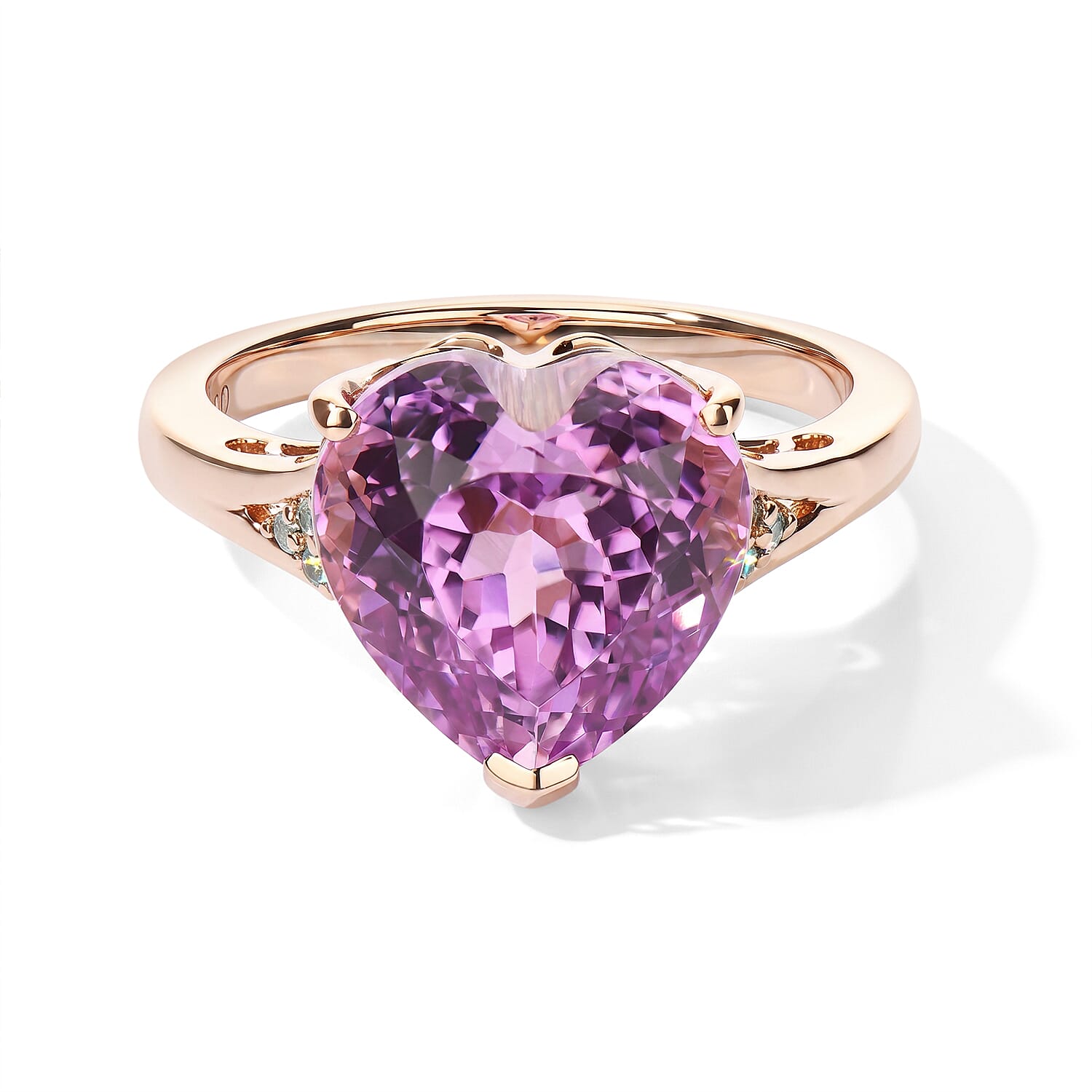 Luxoro AAA Patroke Kunzite and Paraiba Tourmaline 8.20 ctw Blue Trinity Heart Ring in 10K Rose Gold (Size 8.0)