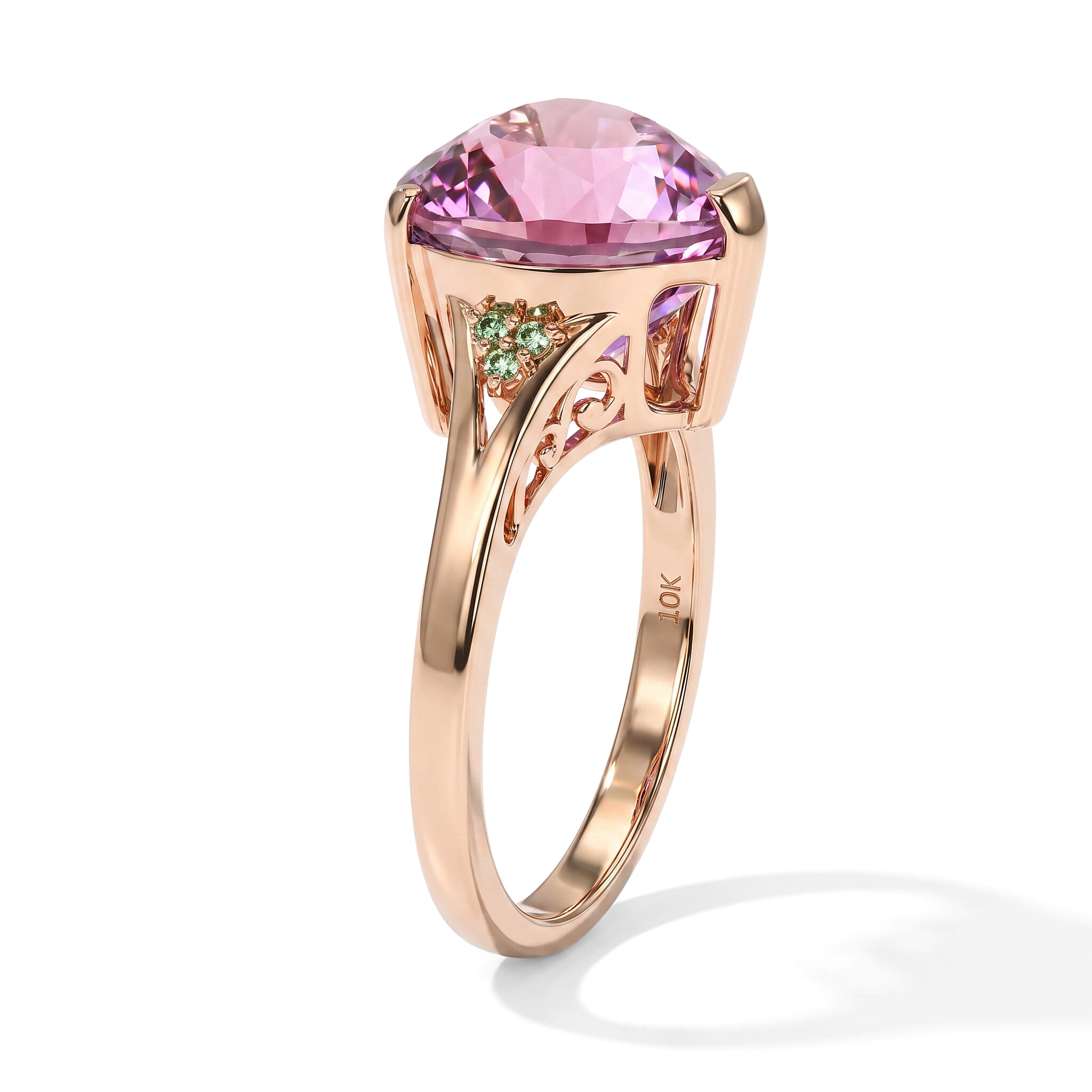 Luxoro AAA Patroke Kunzite and Paraiba Tourmaline 8.20 ctw Blue Trinity Heart Ring in 10K Rose Gold (Size 8.0)
