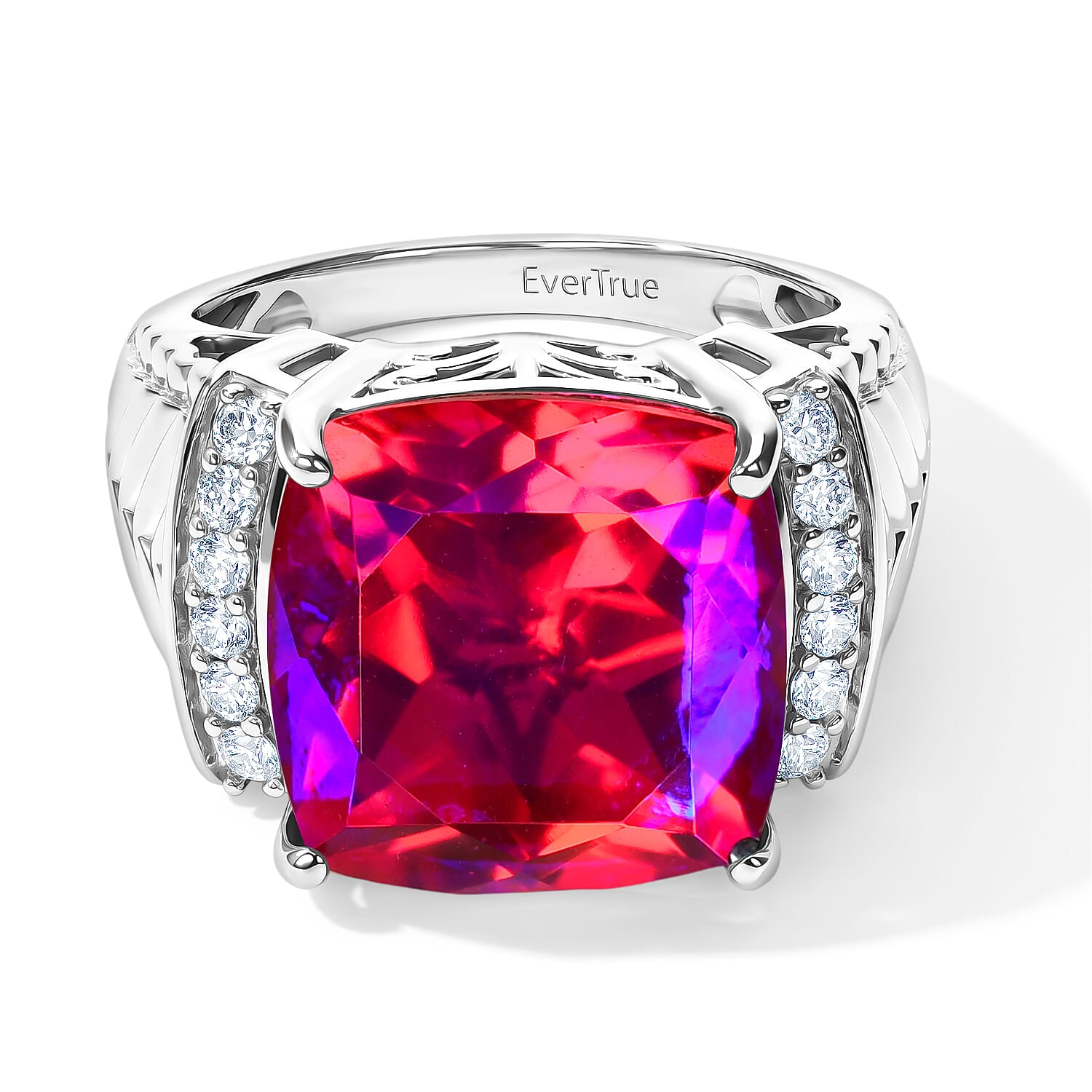 EverTrue Volcanic Triplet Quartz and White Zircon 13.20 ctw Ring in Platinum Bond (Size 7.0)