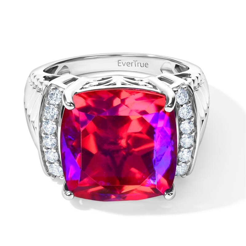 EverTrue Volcanic Triplet Quartz and White Zircon 13.20 ctw Ring in Platinum Bond (Size 7.0)