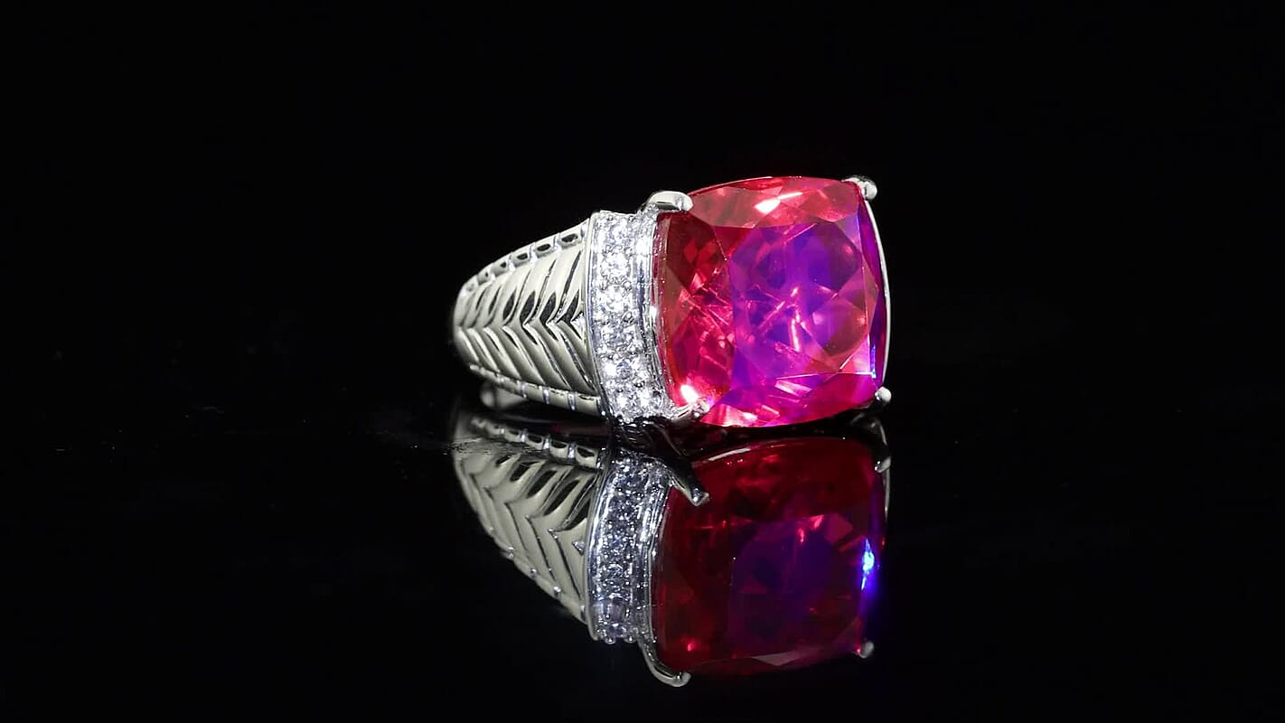 EverTrue Volcanic Triplet Quartz and White Zircon 13.20 ctw Ring in Platinum Bond (Size 7.0)