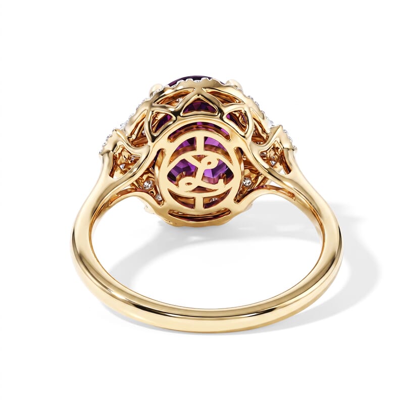 Certified and Appraised Luxoro AAA Radiant Ember Garnet and Diamond (I2) 3.45 ctw Ring in 10K Yellow Gold (Size 6.0)