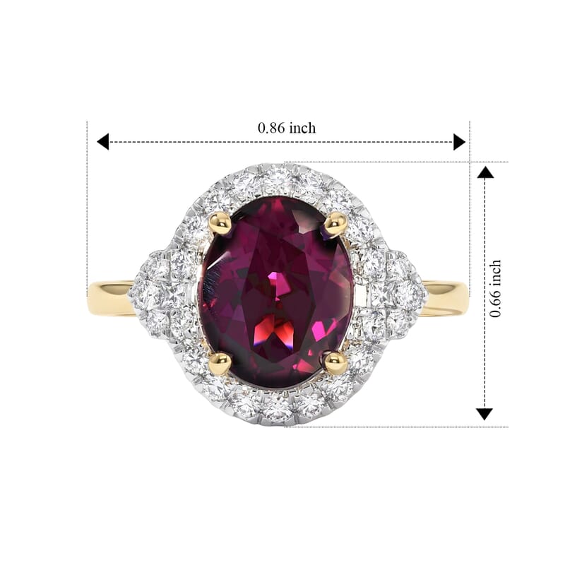 Certified and Appraised Luxoro AAA Radiant Ember Garnet and Diamond (I2) 3.45 ctw Ring in 10K Yellow Gold (Size 6.0)
