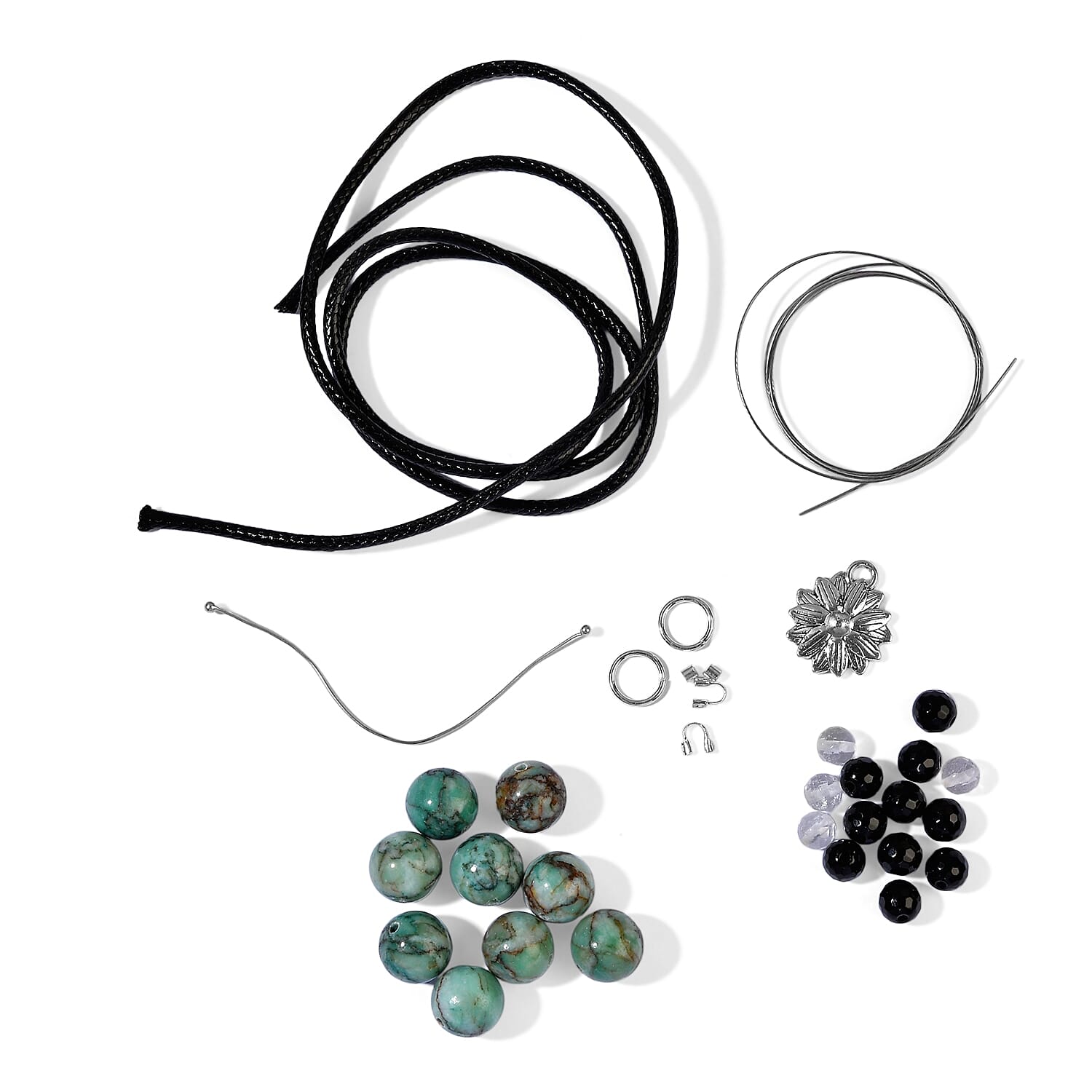 GCS Green Jasper, Black Agate and Crystal Necklace Kit in Silvertone 87.80 ctw
