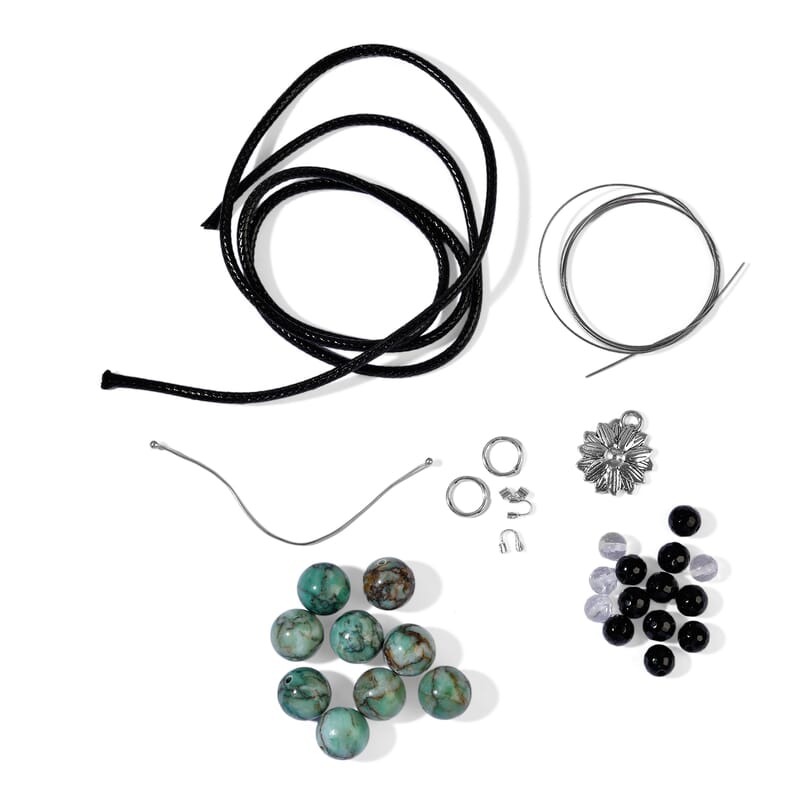 GCS Green Jasper, Black Agate and Crystal Necklace Kit in Silvertone 87.80 ctw