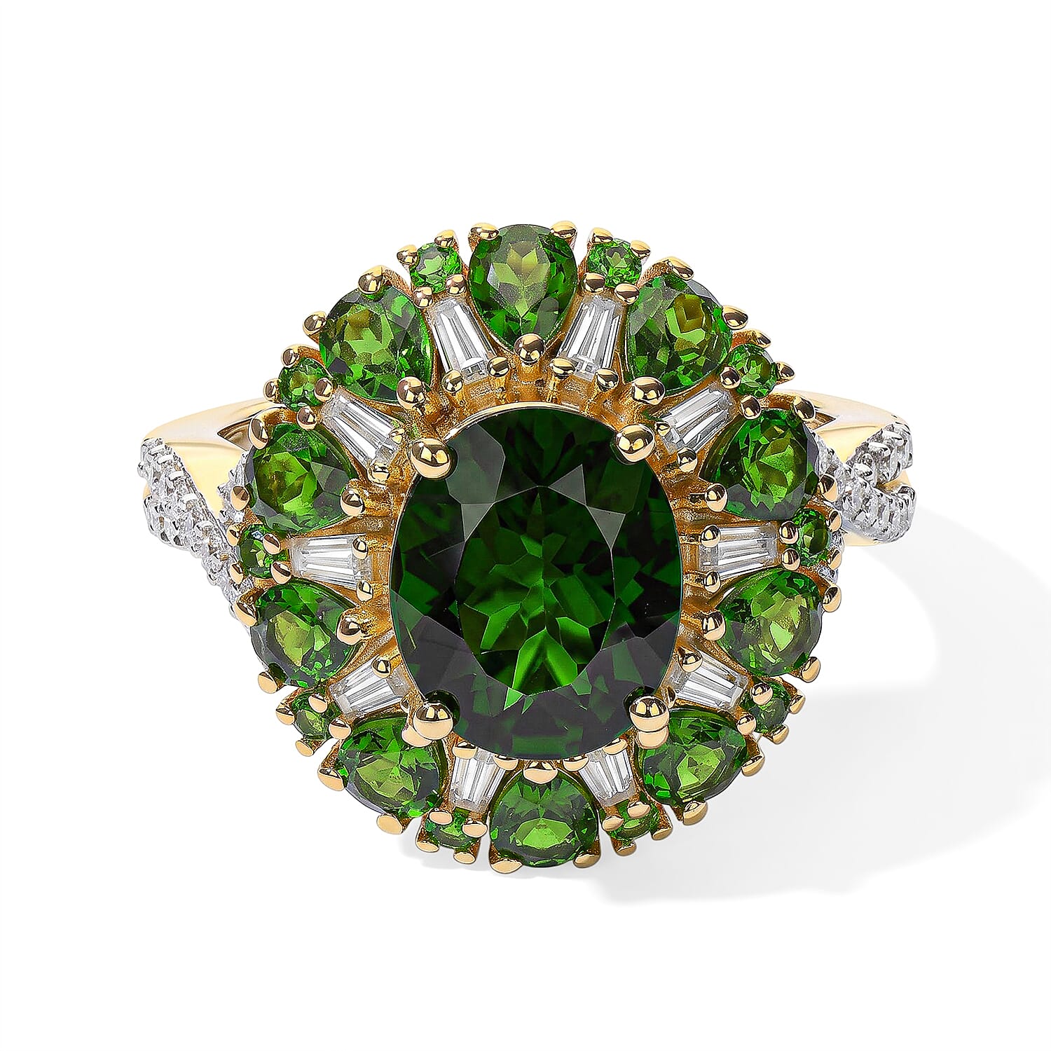 TLV D''Joy Chrome Diopside, Moissanite Ring in 18K Vermeil YG Over Sterling Silver (Size 10.0) 5.25 ctw