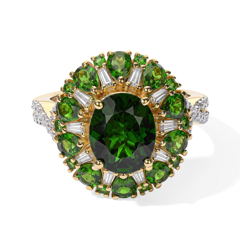 D'Joy Chrome Diopside and Moissanite 5.25 ctw Ring in 18K Vermeil Yellow Gold Over Sterling Silver (Size 7.0)