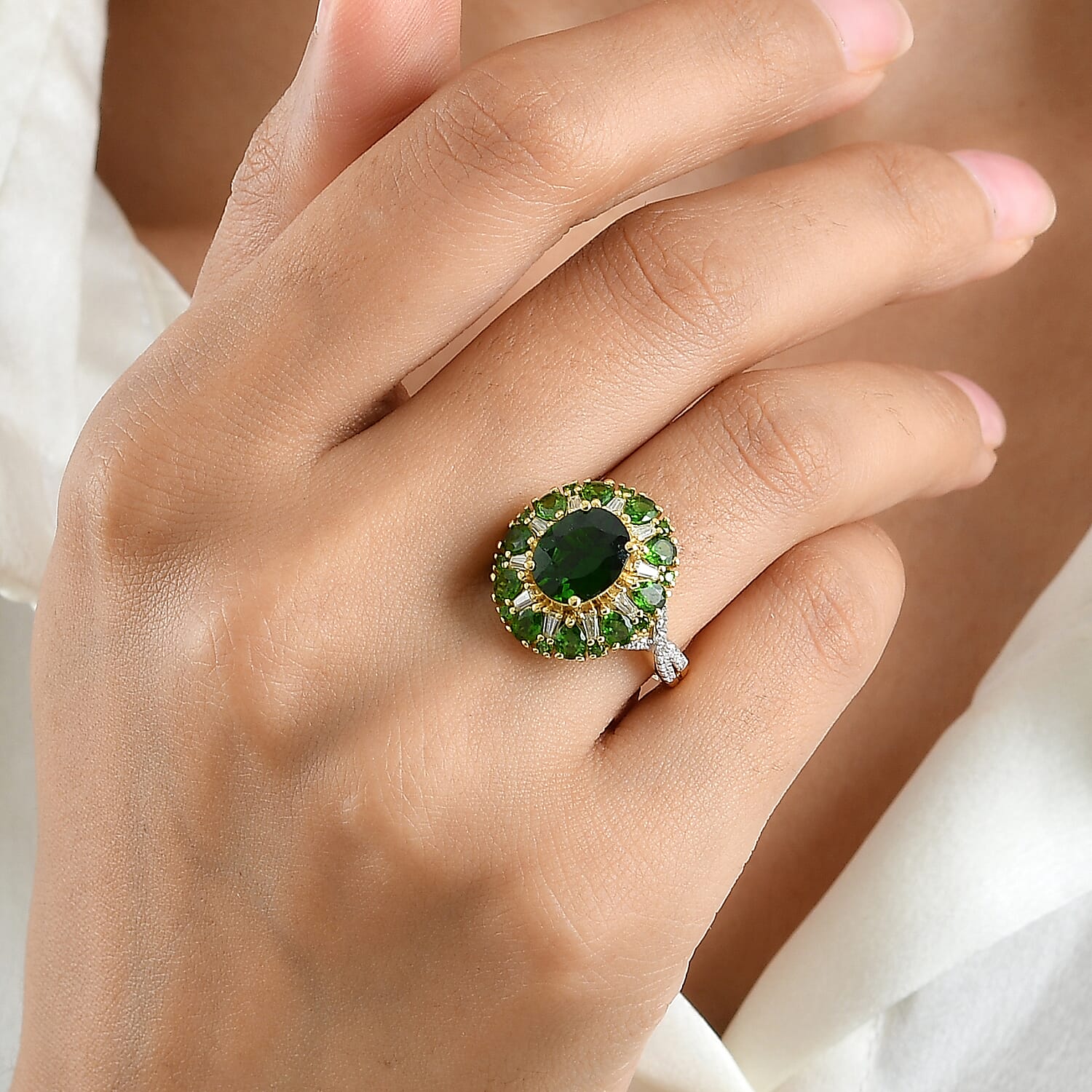 D'Joy Chrome Diopside and Moissanite 5.25 ctw Ring in 18K Vermeil Yellow Gold Over Sterling Silver (Size 7.0)