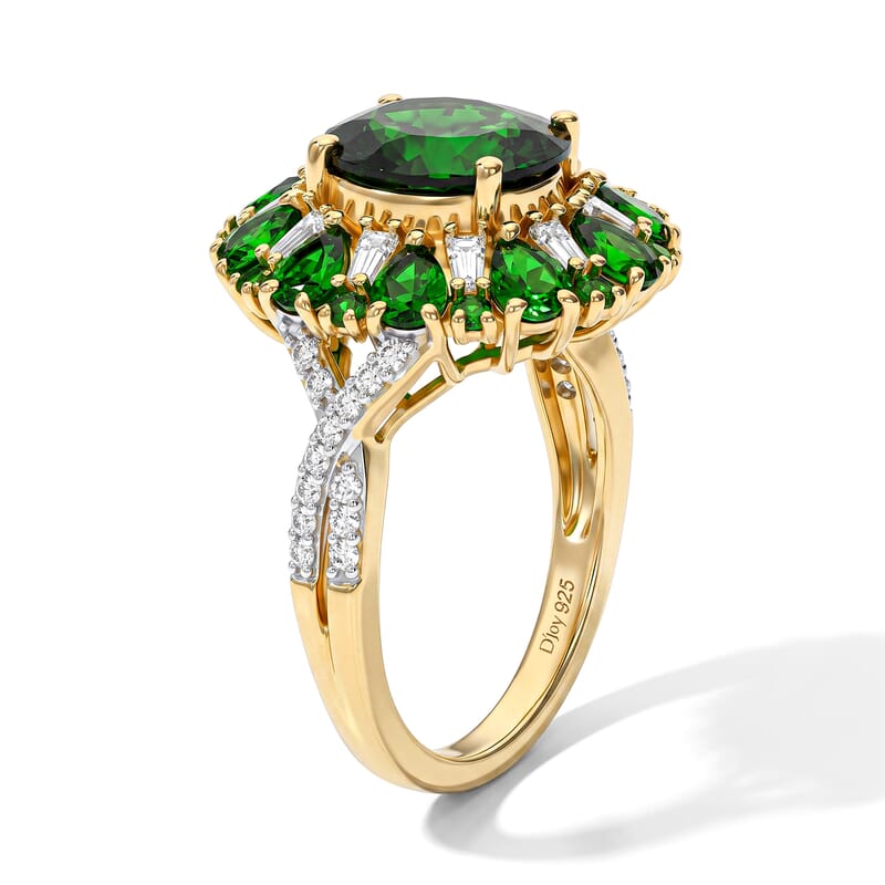 D'Joy Chrome Diopside and Moissanite 5.25 ctw Ring in 18K Vermeil Yellow Gold Over Sterling Silver (Size 7.0)