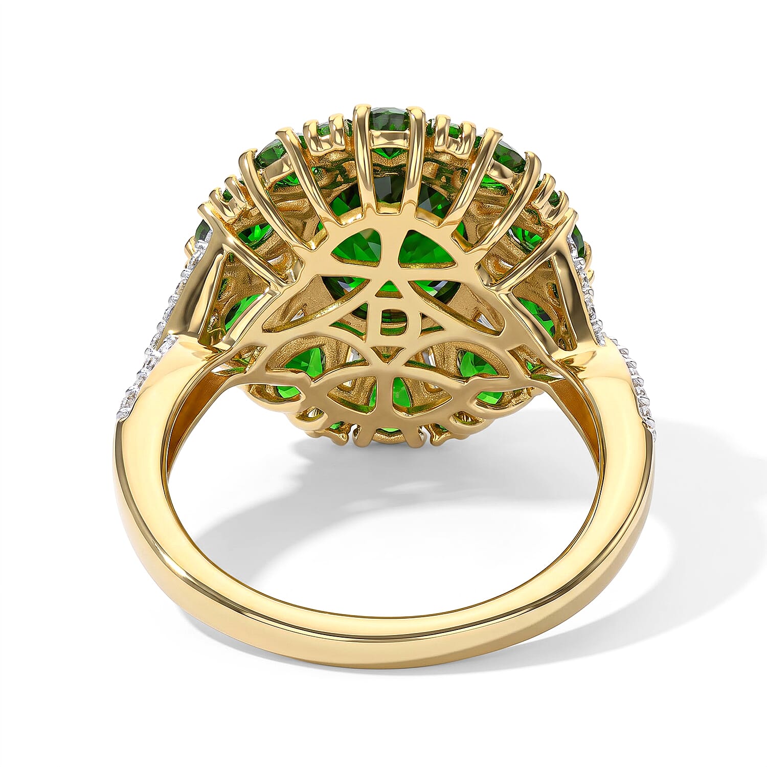 D'Joy Chrome Diopside and Moissanite 5.25 ctw Ring in 18K Vermeil Yellow Gold Over Sterling Silver (Size 7.0)